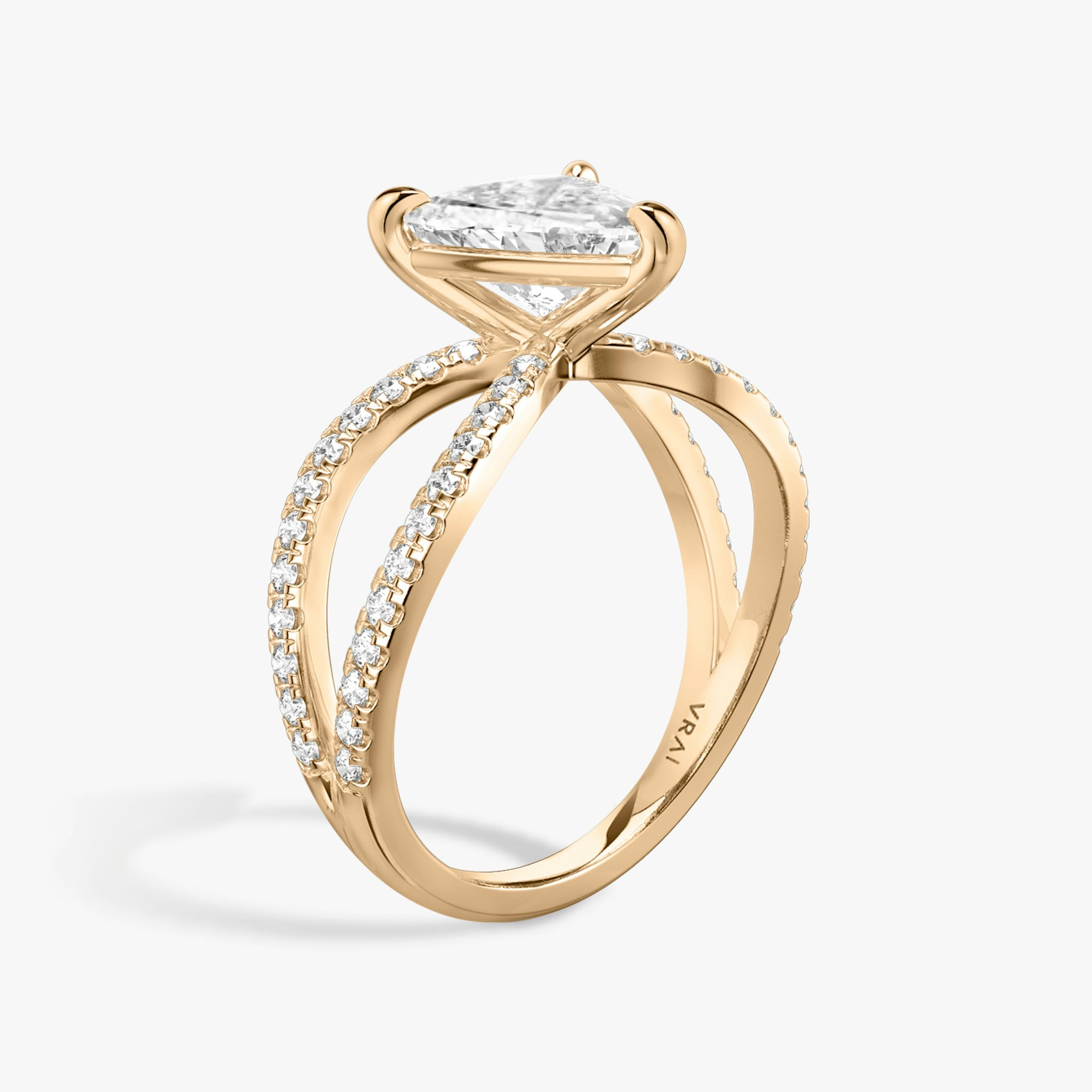 The Duet | Trillion | 14k | Rose Gold | bandAccent: Double pavé | diamondOrientation: vertical | caratWeight: other