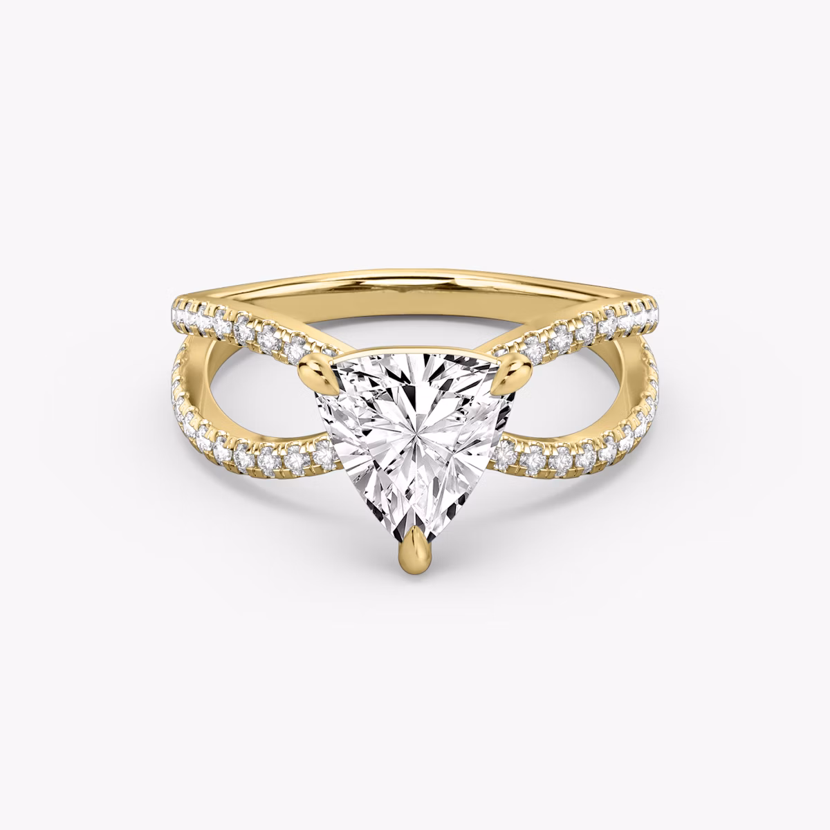 The Duet | Trillion | 18k | Yellow Gold | bandAccent: Double pavé | diamondOrientation: vertical | caratWeight: other