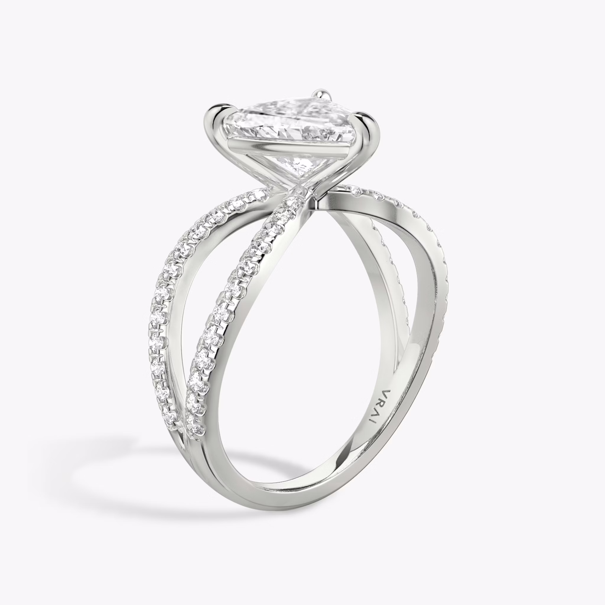 The Duet | Trillion | 18k | White Gold | bandAccent: Double pavé | diamondOrientation: vertical | caratWeight: other
