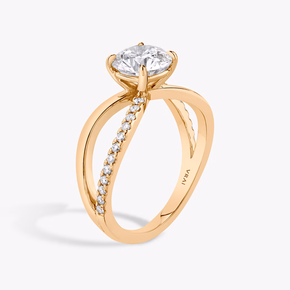 The Duet | Round Brilliant | 14k | Rose Gold | bandAccent: Pavé | caratWeight: 1.0ct | diamondOrientation: vertical