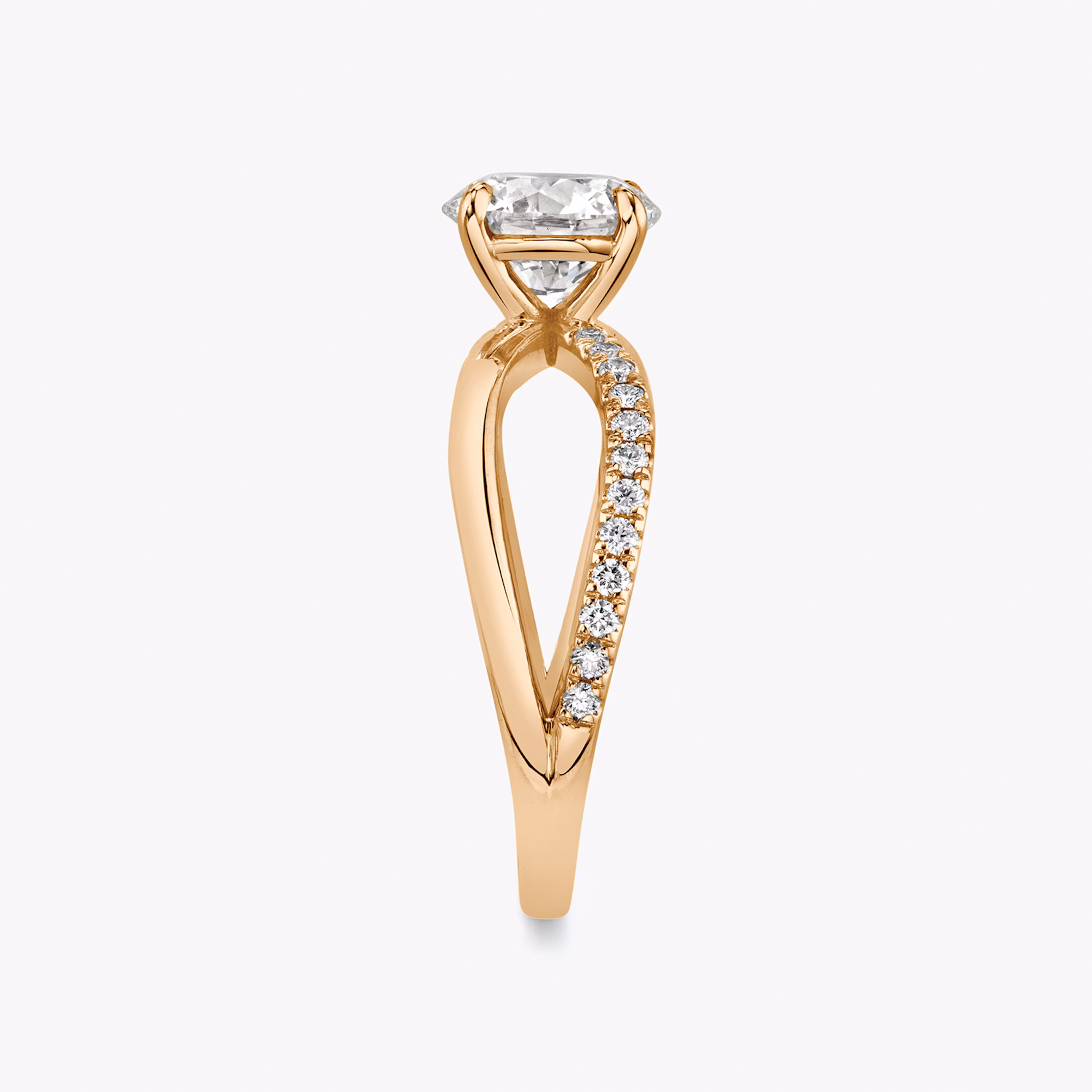 The Duet | Round Brilliant | 14k | Rose Gold | bandAccent: Pavé | caratWeight: 1.5ct | diamondOrientation: vertical