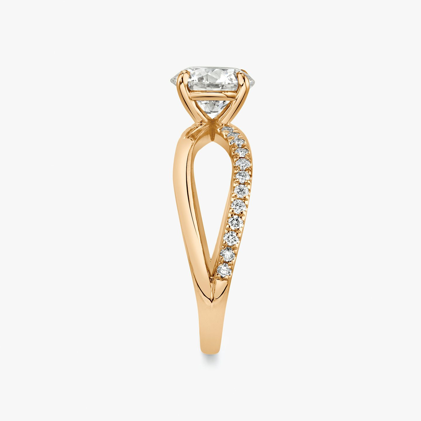 The Duet | Round Brilliant | 14k | Rose Gold | bandAccent: Pavé | caratWeight: other | diamondOrientation: vertical