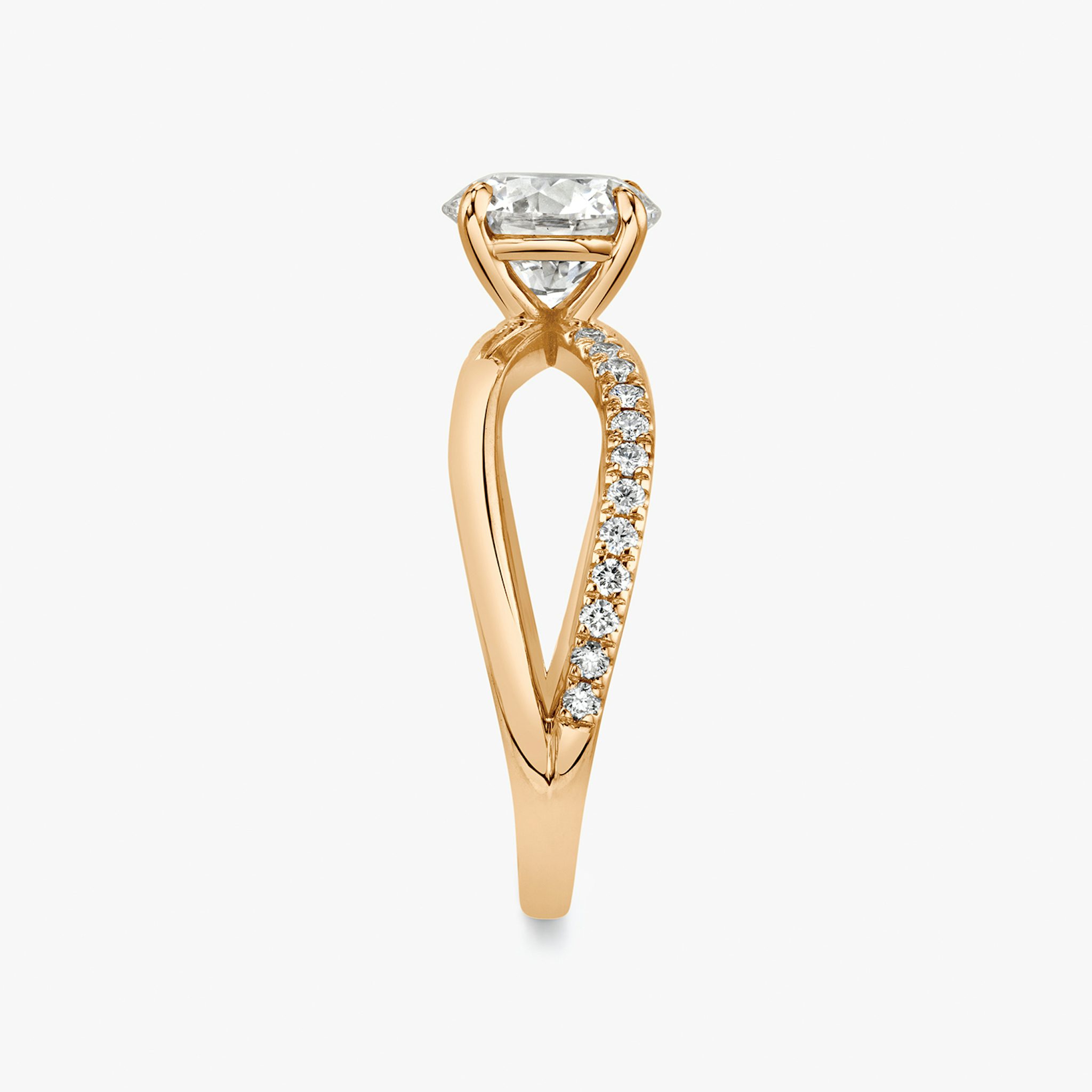 The Duet | Round Brilliant | 14k | Rose Gold | bandAccent: Pavé | caratWeight: 1.5ct | diamondOrientation: vertical