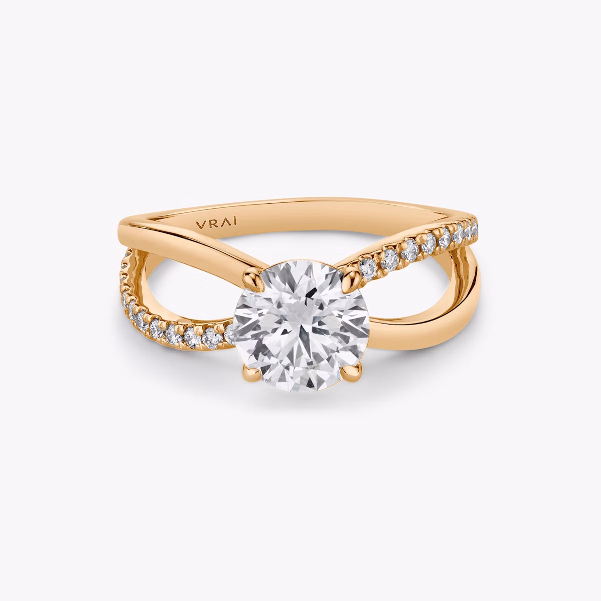 The Duet | Round Brilliant | 14k | Rose Gold | bandAccent: Pavé | caratWeight: 1.0ct | diamondOrientation: vertical