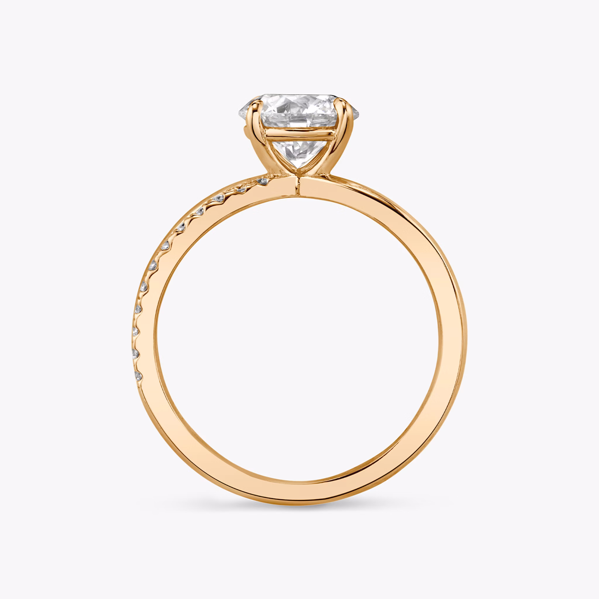 The Duet | Round Brilliant | 14k | Rose Gold | bandAccent: Pavé | caratWeight: 1.5ct | diamondOrientation: vertical