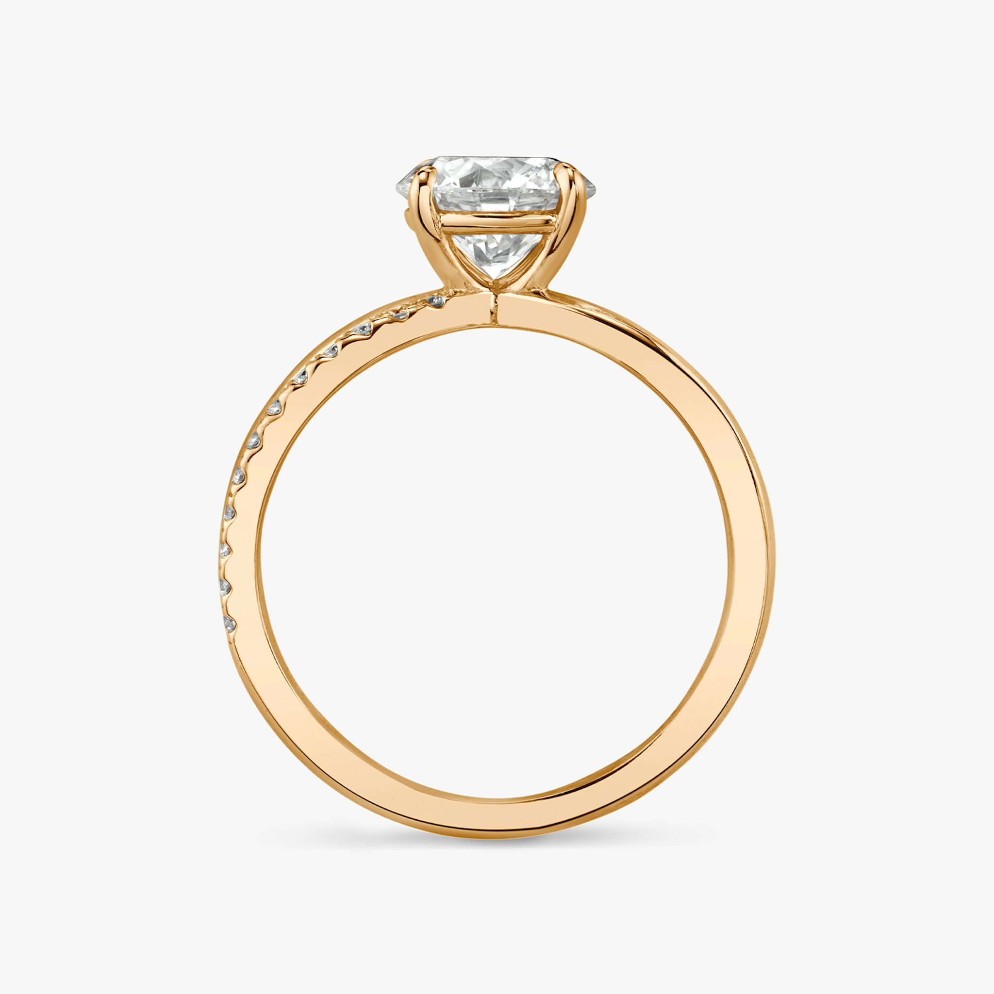 The Duet | Round Brilliant | 14k | Rose Gold | bandAccent: Pavé | caratWeight: 1.5ct | diamondOrientation: vertical