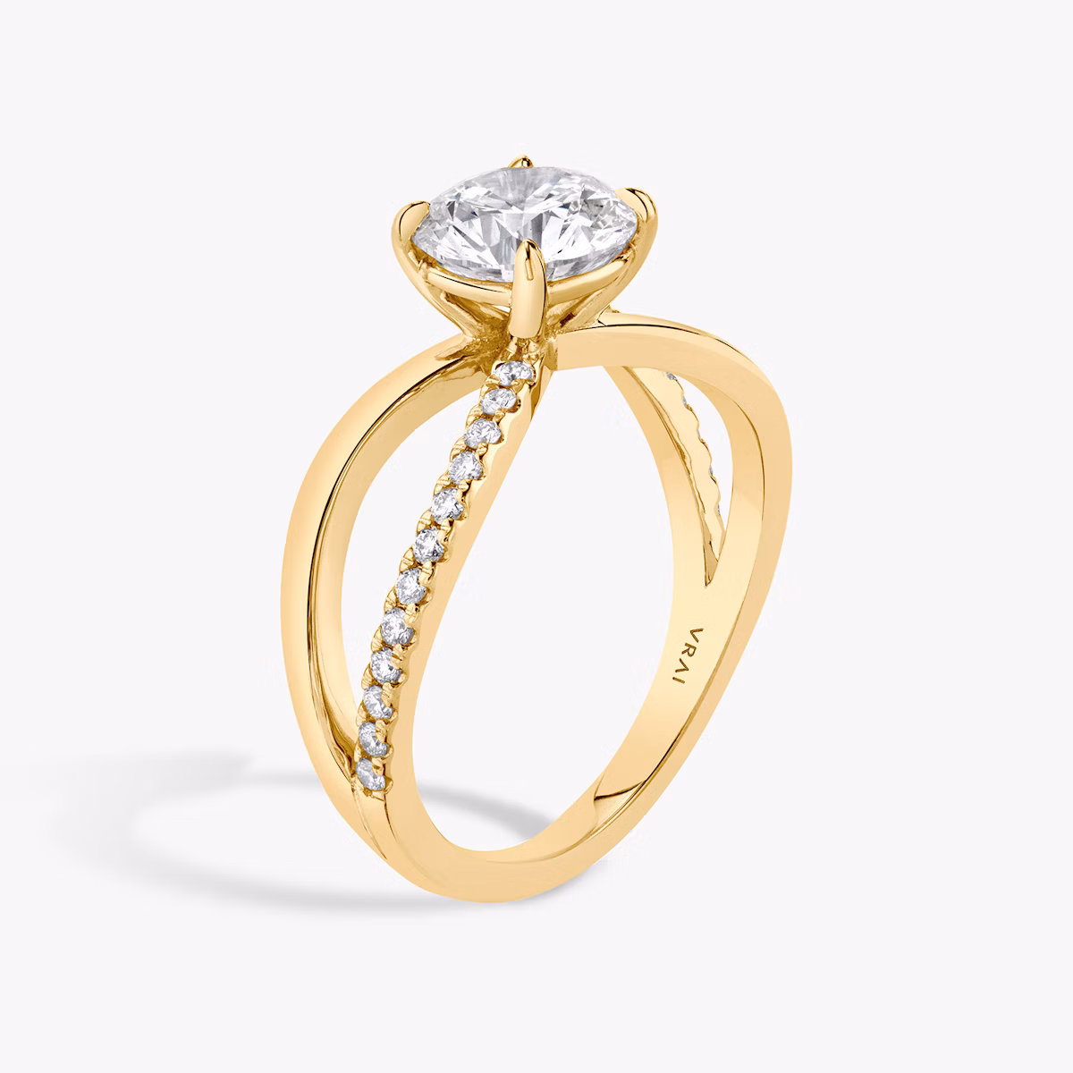 The Duet | Round Brilliant | 18k | Yellow Gold | bandAccent: Pavé | caratWeight: 2.0ct | diamondOrientation: vertical