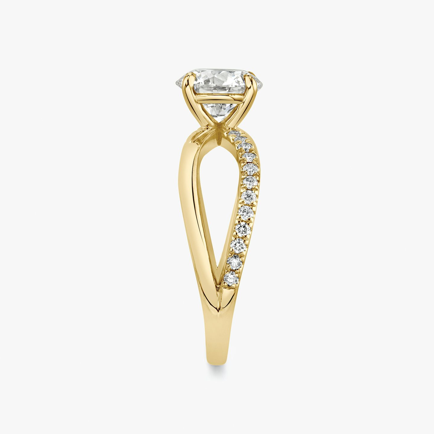 The Duet | Round Brilliant | 18k | Yellow Gold | bandAccent: Pavé | caratWeight: 2.0ct | diamondOrientation: vertical