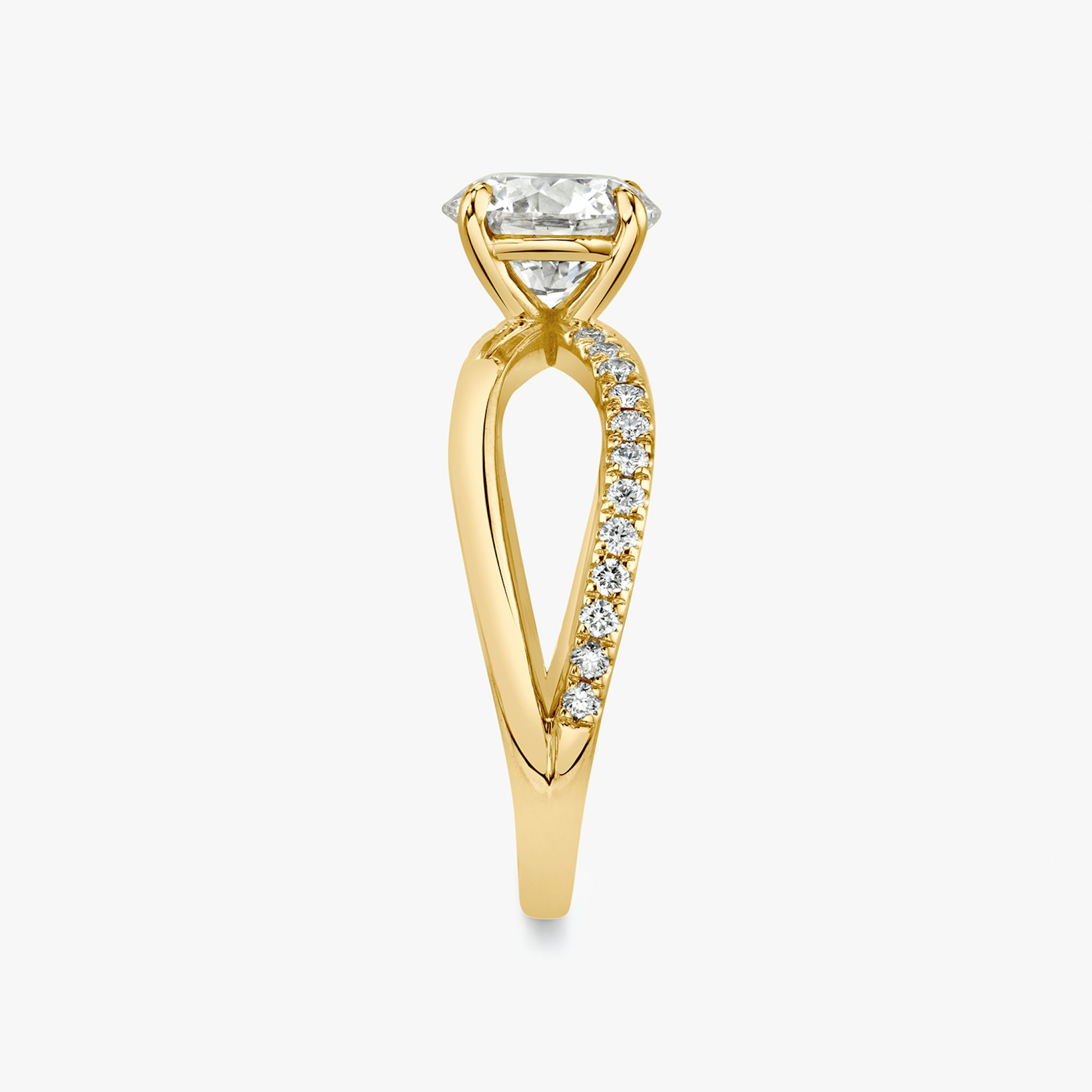 The Duet | Round Brilliant | 18k | Yellow Gold | bandAccent: Pavé | caratWeight: other | diamondOrientation: vertical