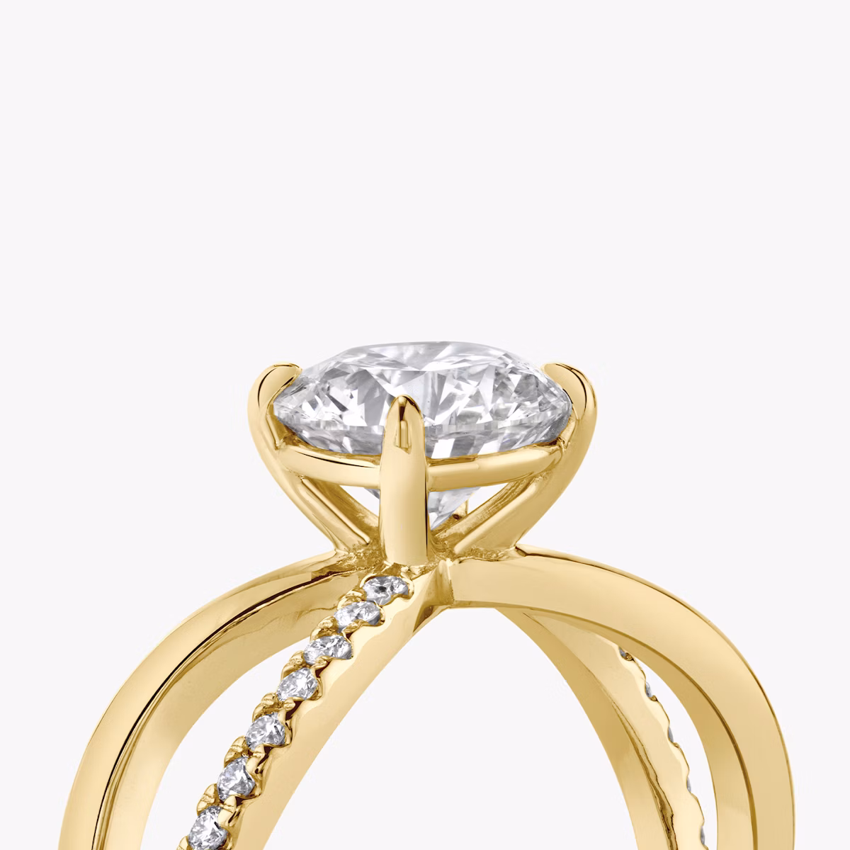 The Duet | Round Brilliant | 18k | Yellow Gold | bandAccent: Pavé | caratWeight: 2.0ct | diamondOrientation: vertical