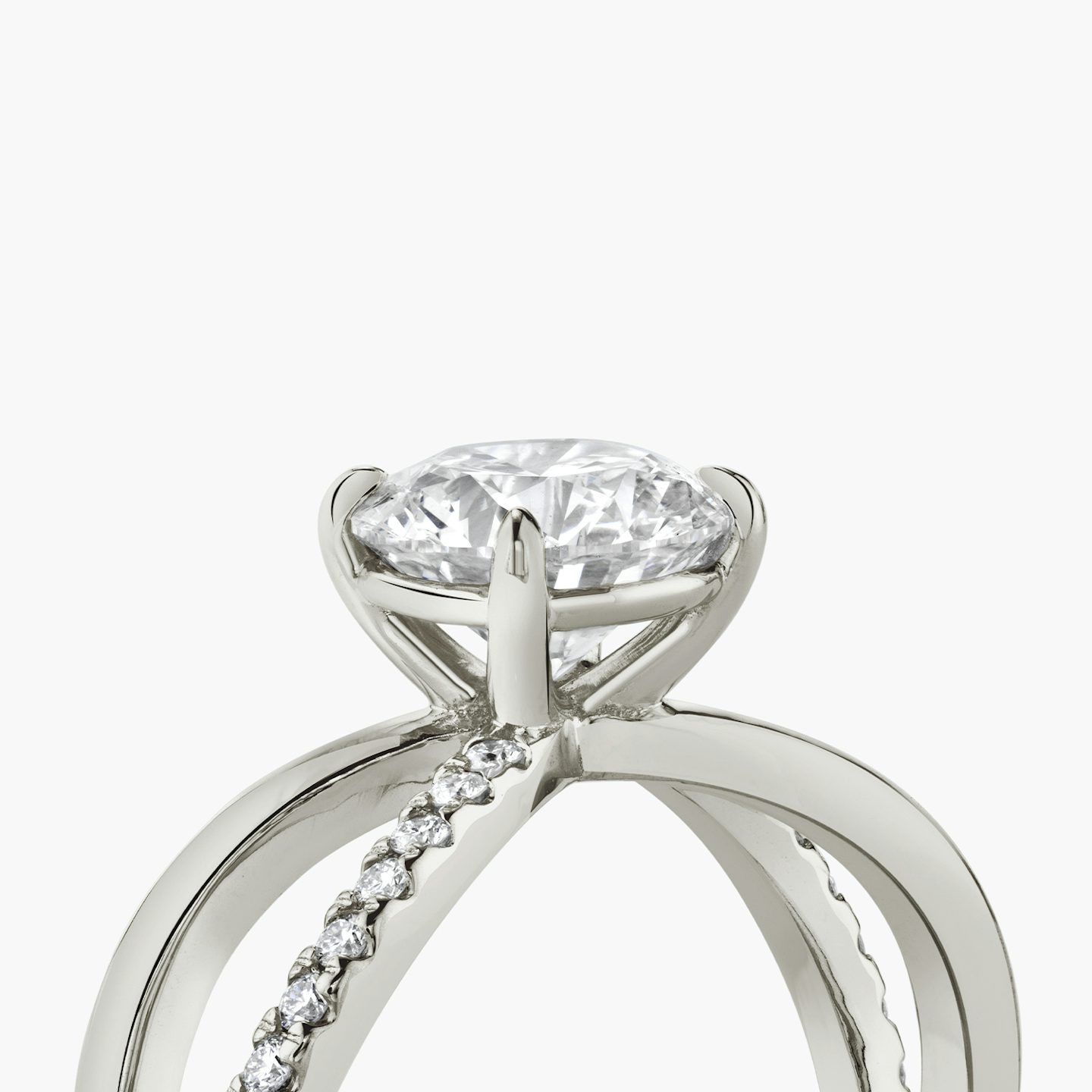The Duet | Round Brilliant | 18k | White Gold | bandAccent: Pavé | caratWeight: 1.0ct | diamondOrientation: vertical