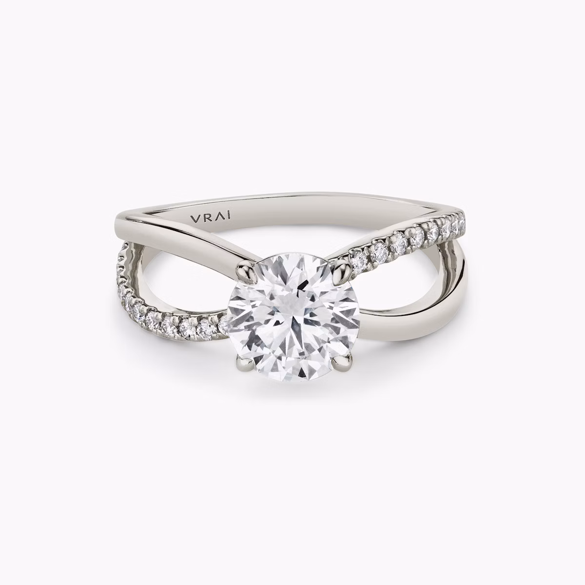 The Duet | Round Brilliant | 18k | White Gold | bandAccent: Pavé | caratWeight: other | diamondOrientation: vertical