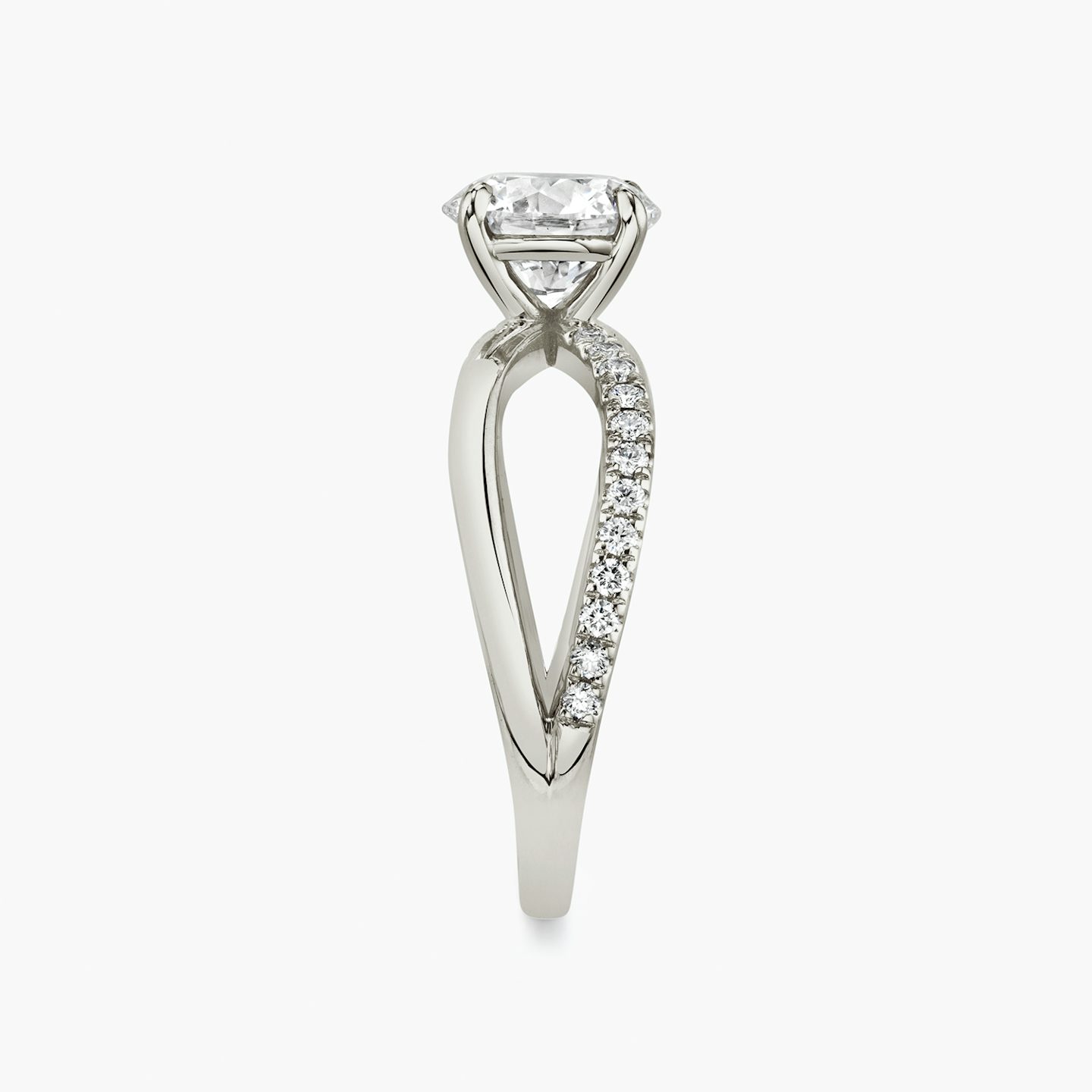 The Duet | Round Brilliant | 18k | White Gold | bandAccent: Pavé | caratWeight: 1.0ct | diamondOrientation: vertical