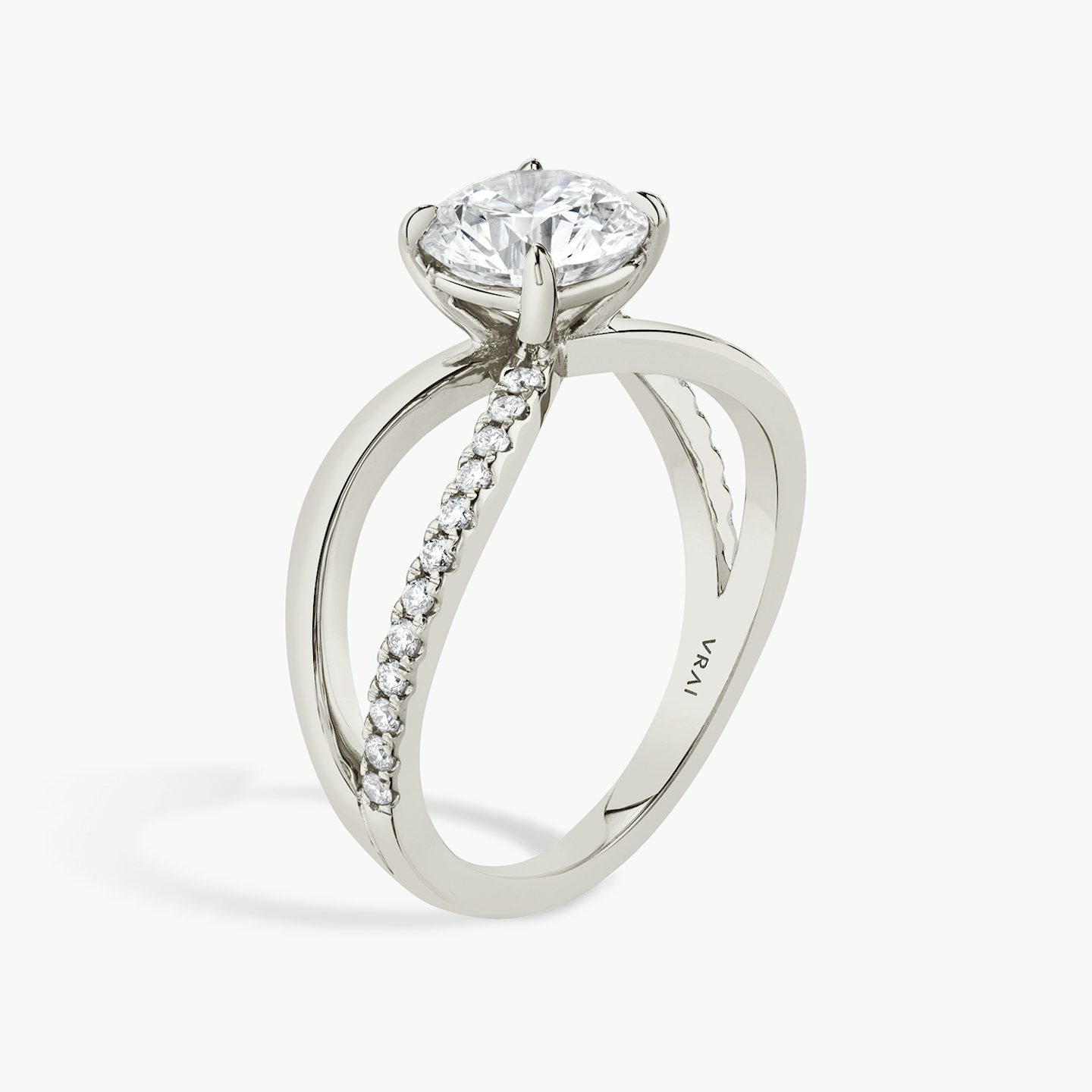 The Duet | Round Brilliant | 18k | White Gold | bandAccent: Pavé | caratWeight: 1.0ct | diamondOrientation: vertical