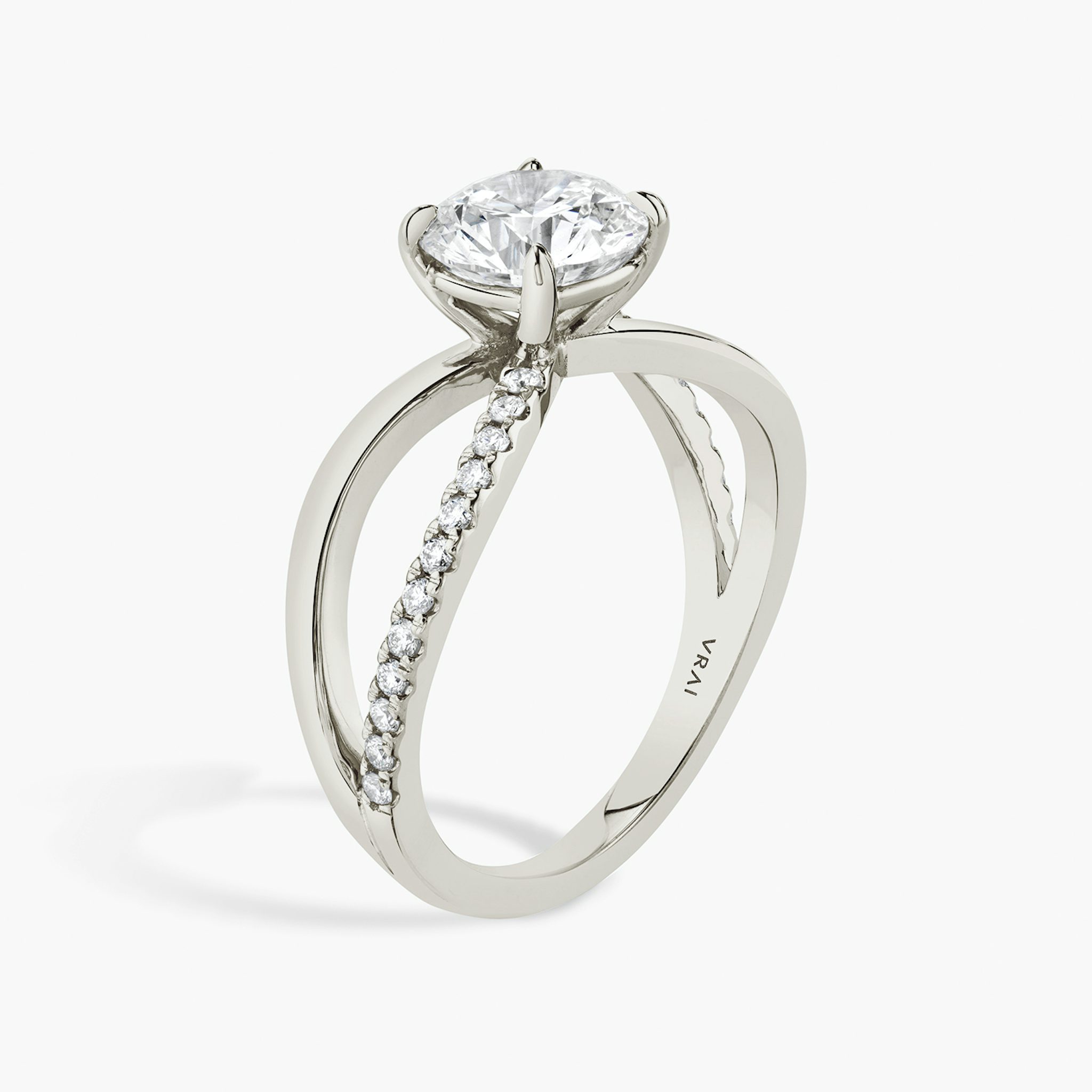 The Duet | Round Brilliant | 18k | White Gold | bandAccent: Pavé | caratWeight: 1.5ct | diamondOrientation: vertical