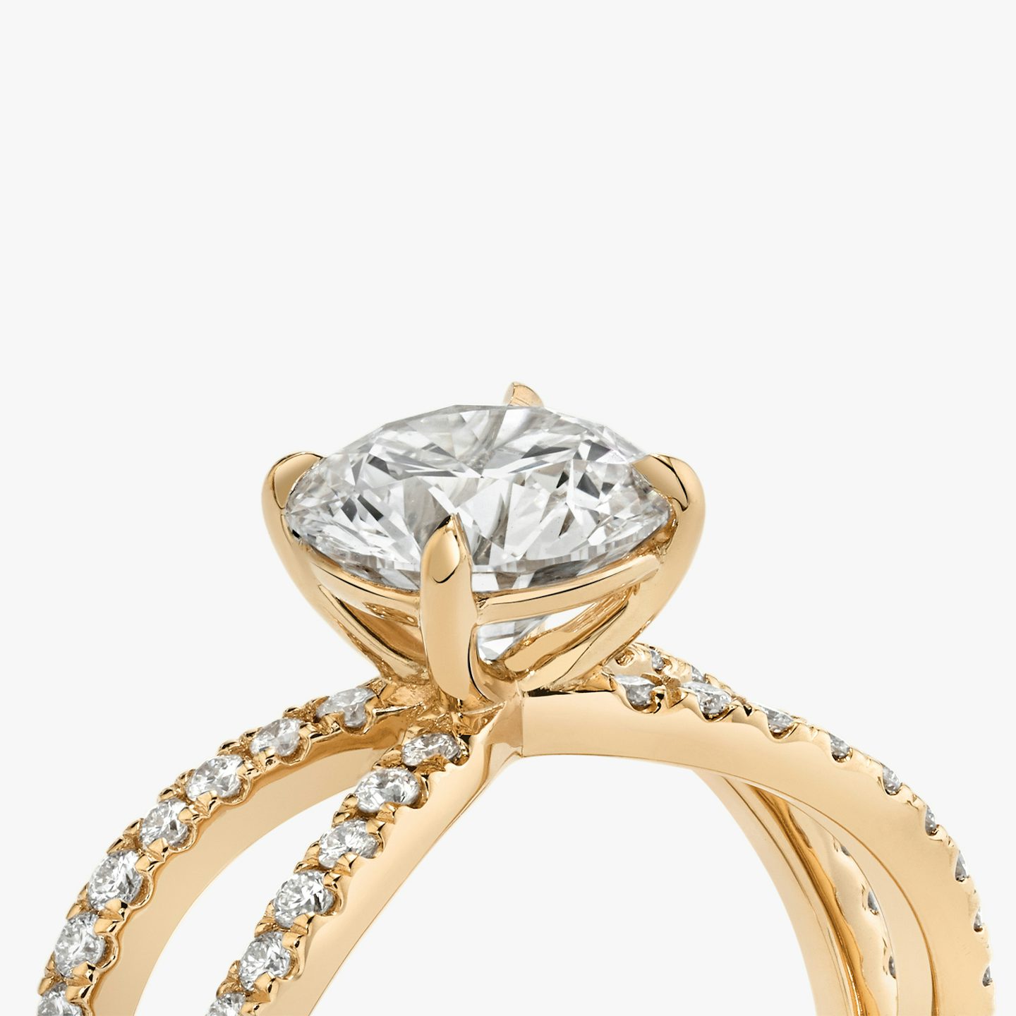The Duet | Round Brilliant | 14k | Rose Gold | bandAccent: Double pavé | caratWeight: 1.0ct | diamondOrientation: vertical