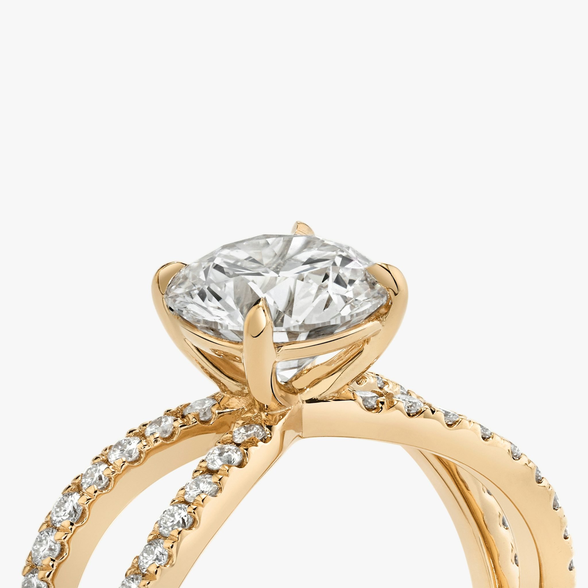 The Duet | Round Brilliant | 14k | Rose Gold | bandAccent: Double pavé | caratWeight: 1.0ct | diamondOrientation: vertical