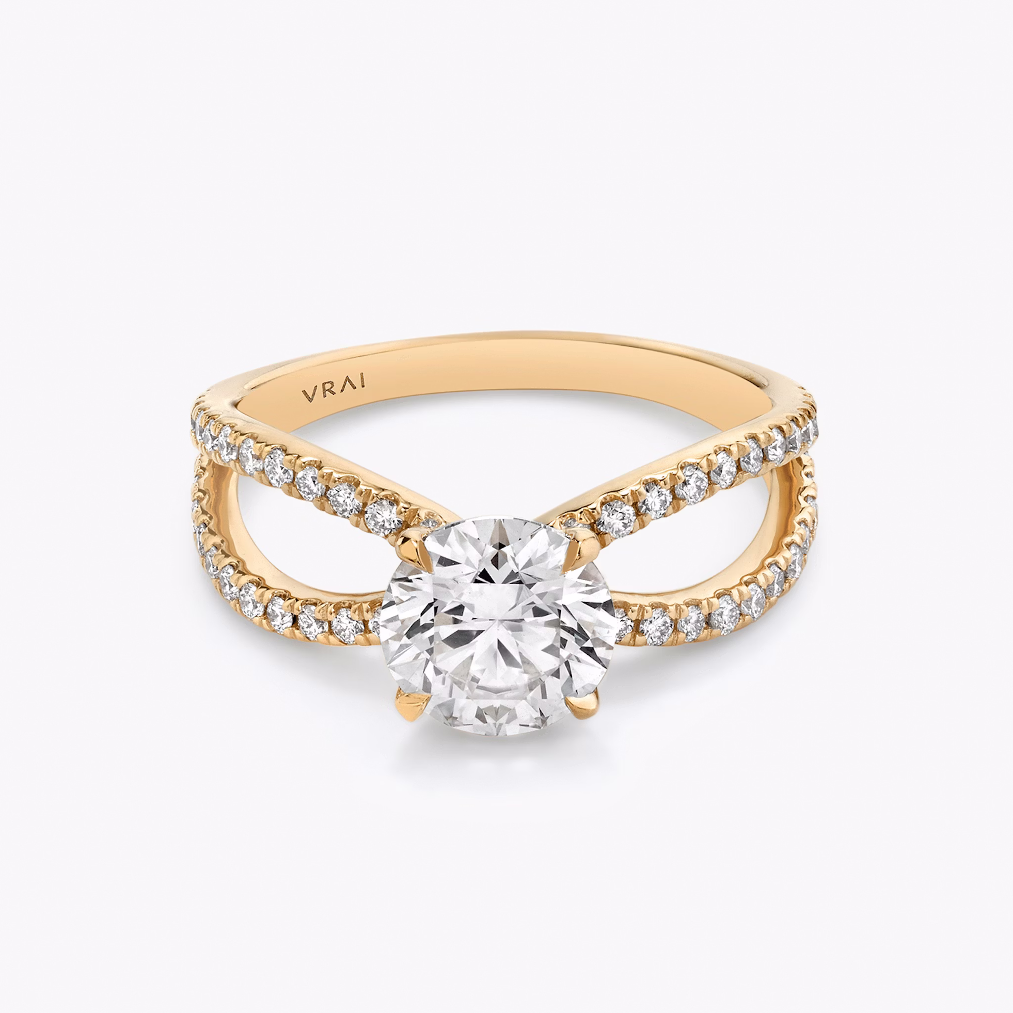 The Duet | Round Brilliant | 14k | Rose Gold | bandAccent: Double pavé | caratWeight: 1.0ct | diamondOrientation: vertical