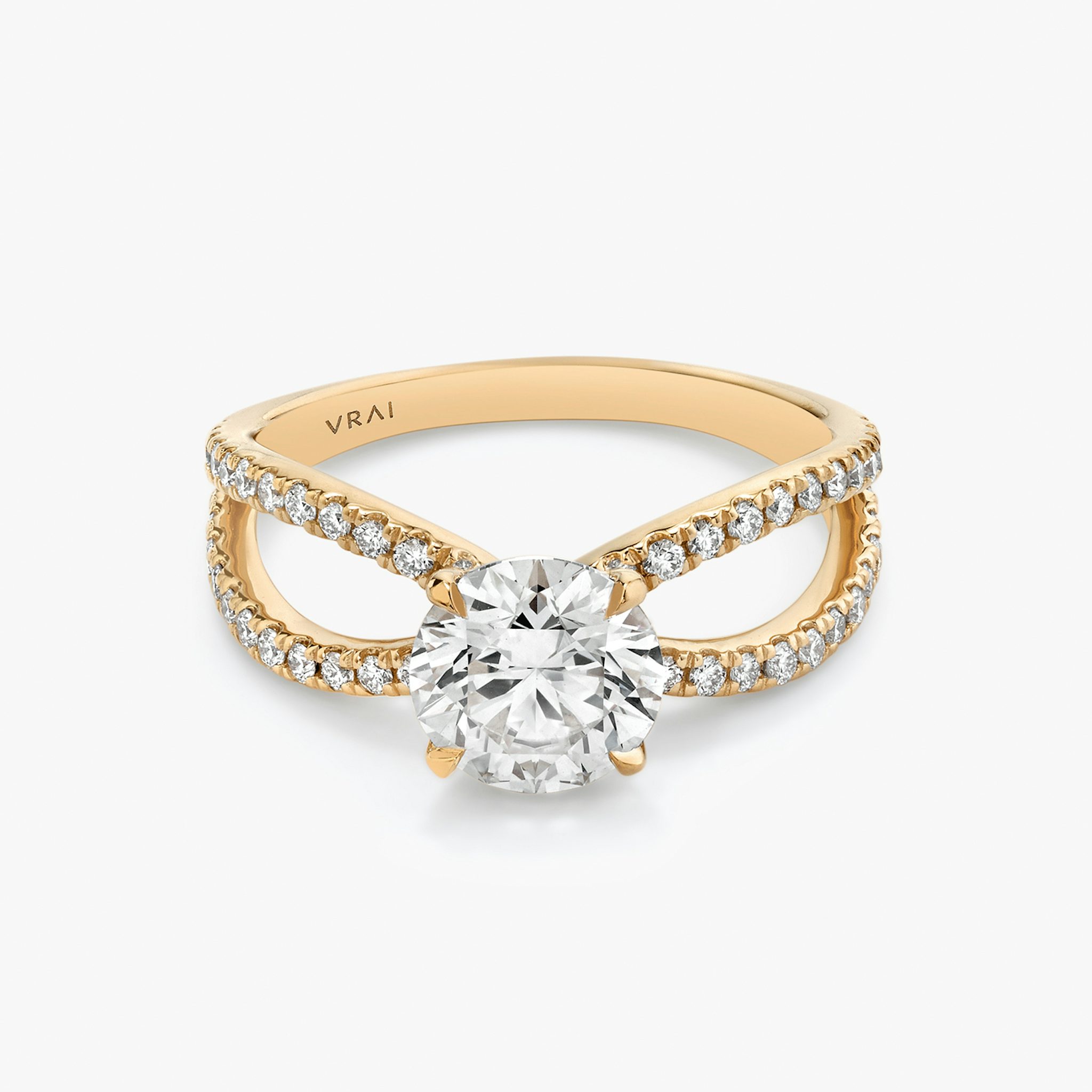 The Duet | Round Brilliant | 14k | Rose Gold | bandAccent: Double pavé | caratWeight: 1.0ct | diamondOrientation: vertical