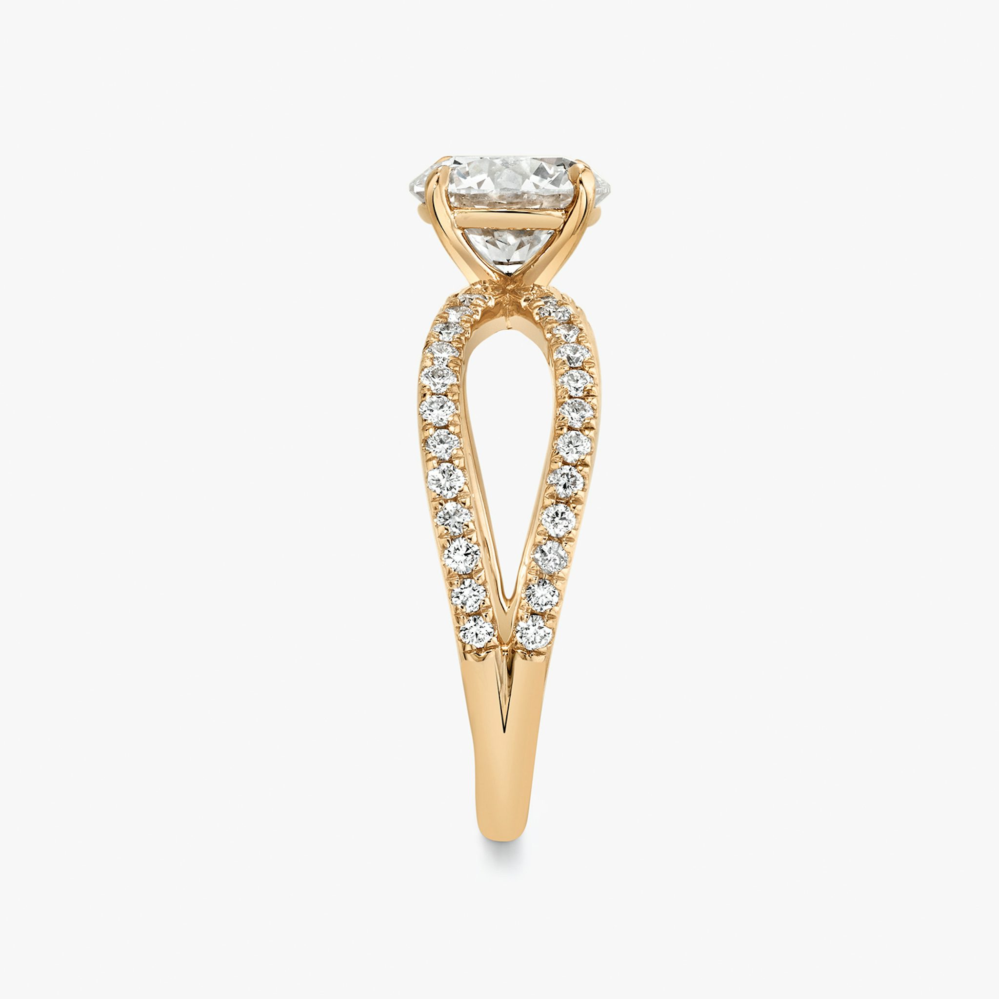 The Duet | Round Brilliant | 14k | Rose Gold | bandAccent: Double pavé | caratWeight: 1.0ct | diamondOrientation: vertical