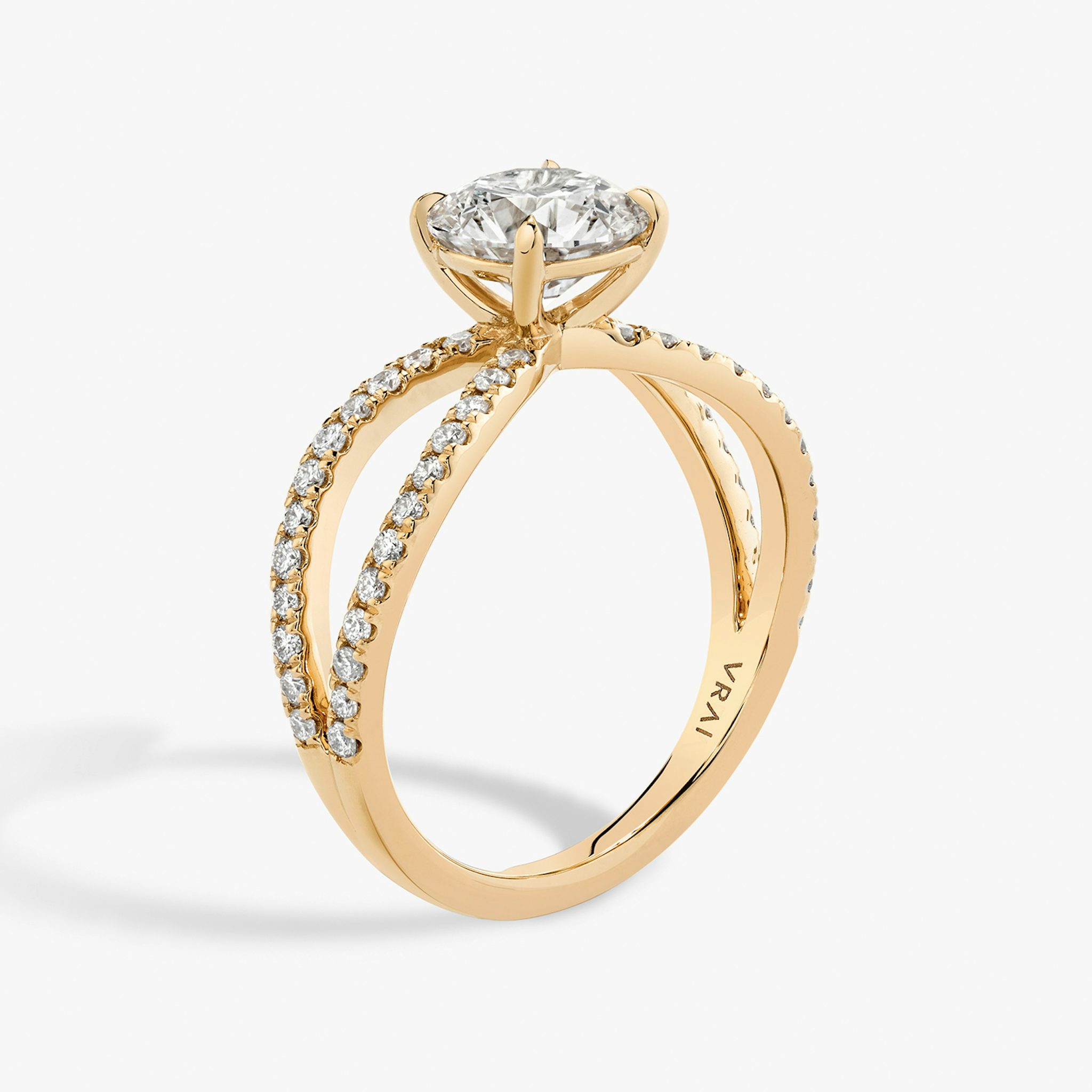 The Duet | Round Brilliant | 14k | Rose Gold | bandAccent: Double pavé | caratWeight: 1.0ct | diamondOrientation: vertical