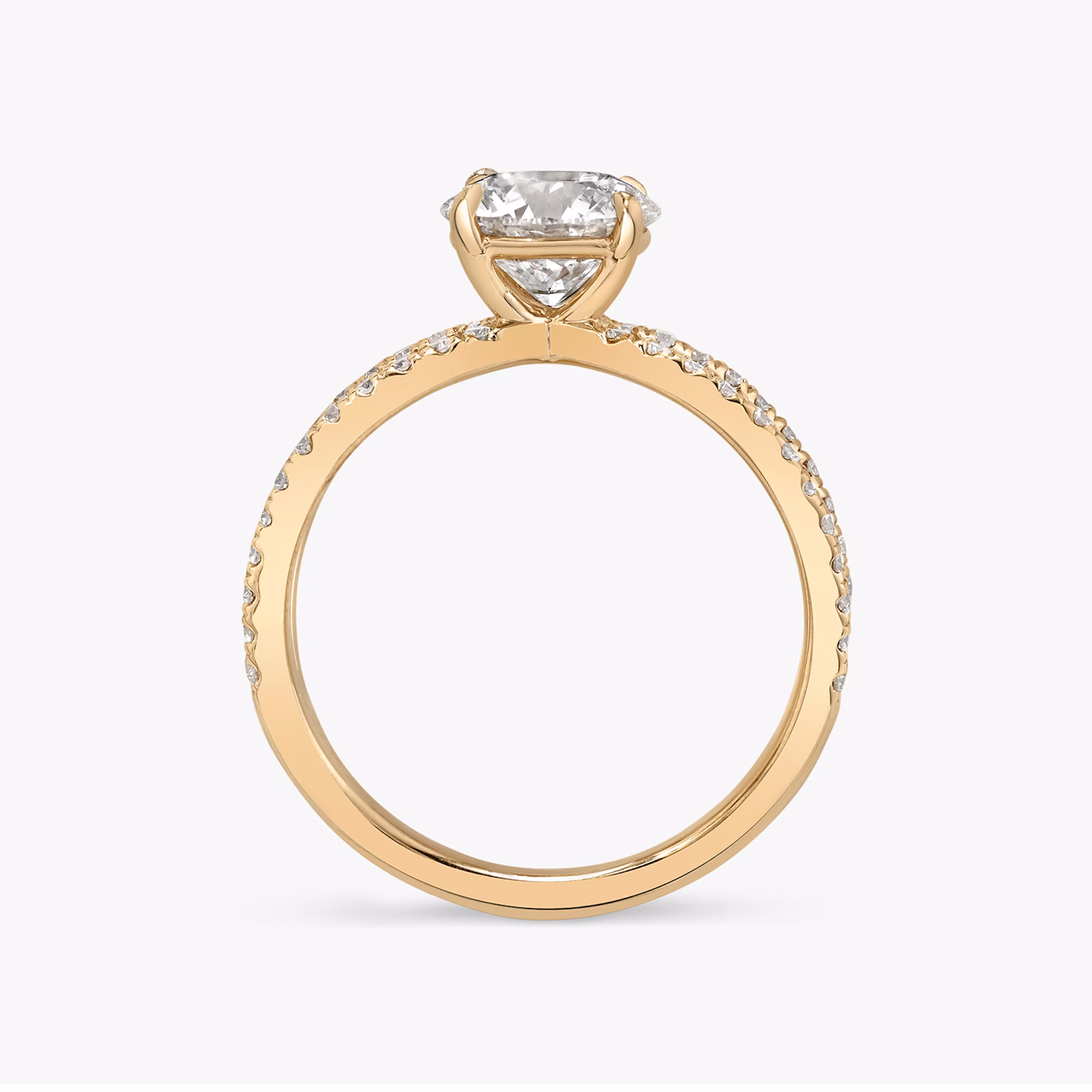 The Duet | Round Brilliant | 14k | Rose Gold | bandAccent: Double pavé | caratWeight: 1.0ct | diamondOrientation: vertical