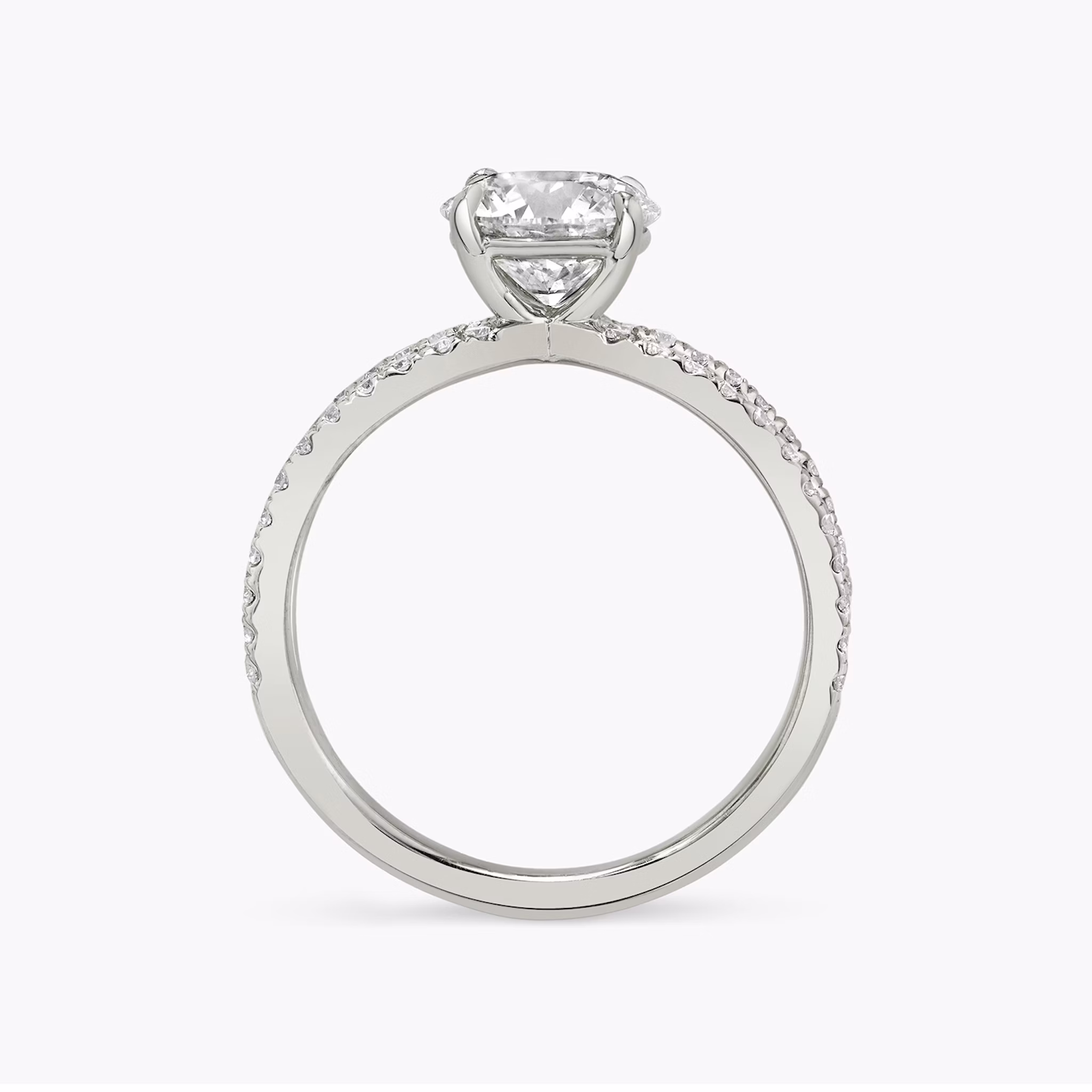 The Duet | Round Brilliant | Platinum | bandAccent: Double pavé | caratWeight: 2.0ct | diamondOrientation: vertical