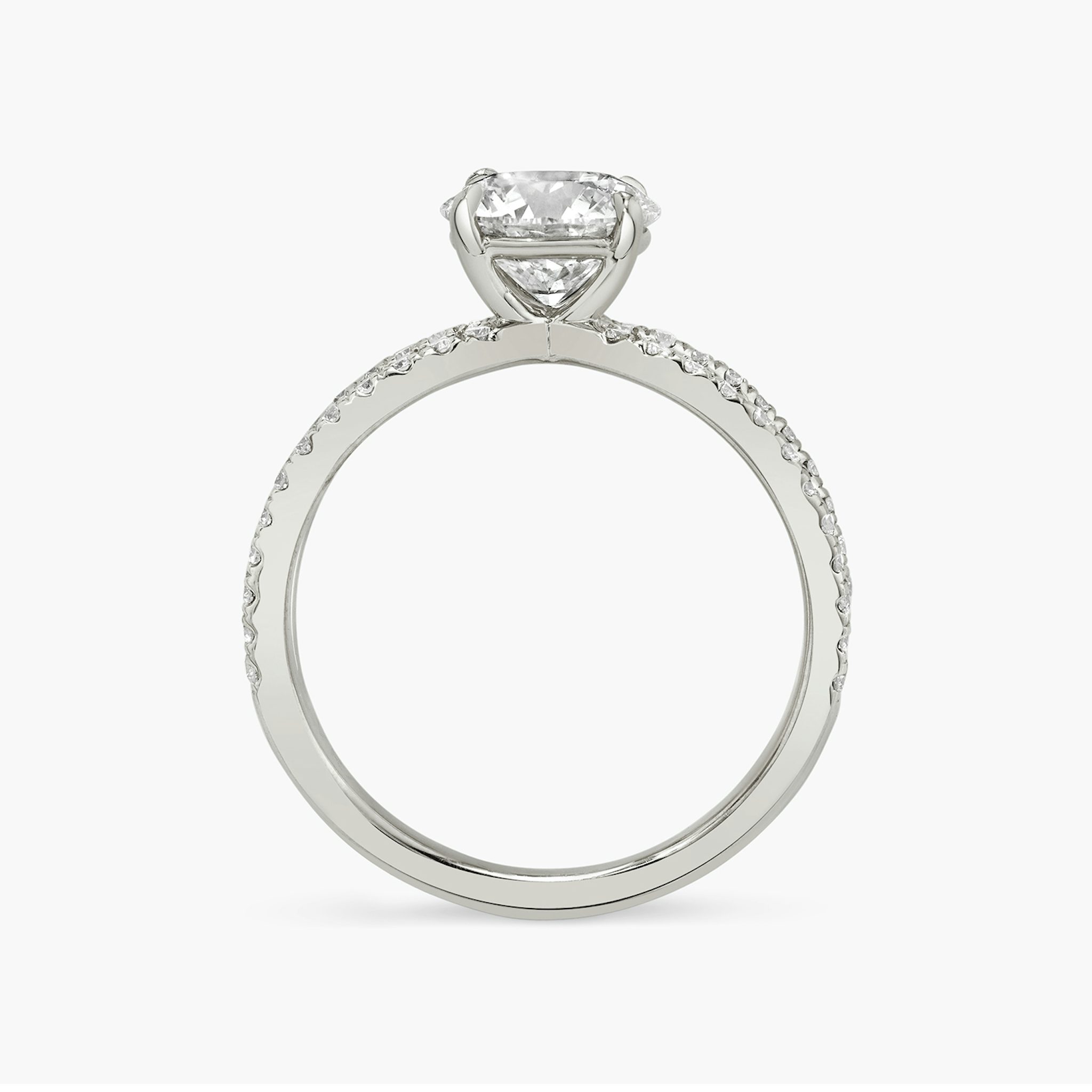 The Duet | Round Brilliant | Platinum | bandAccent: Double pavé | caratWeight: 2.0ct | diamondOrientation: vertical