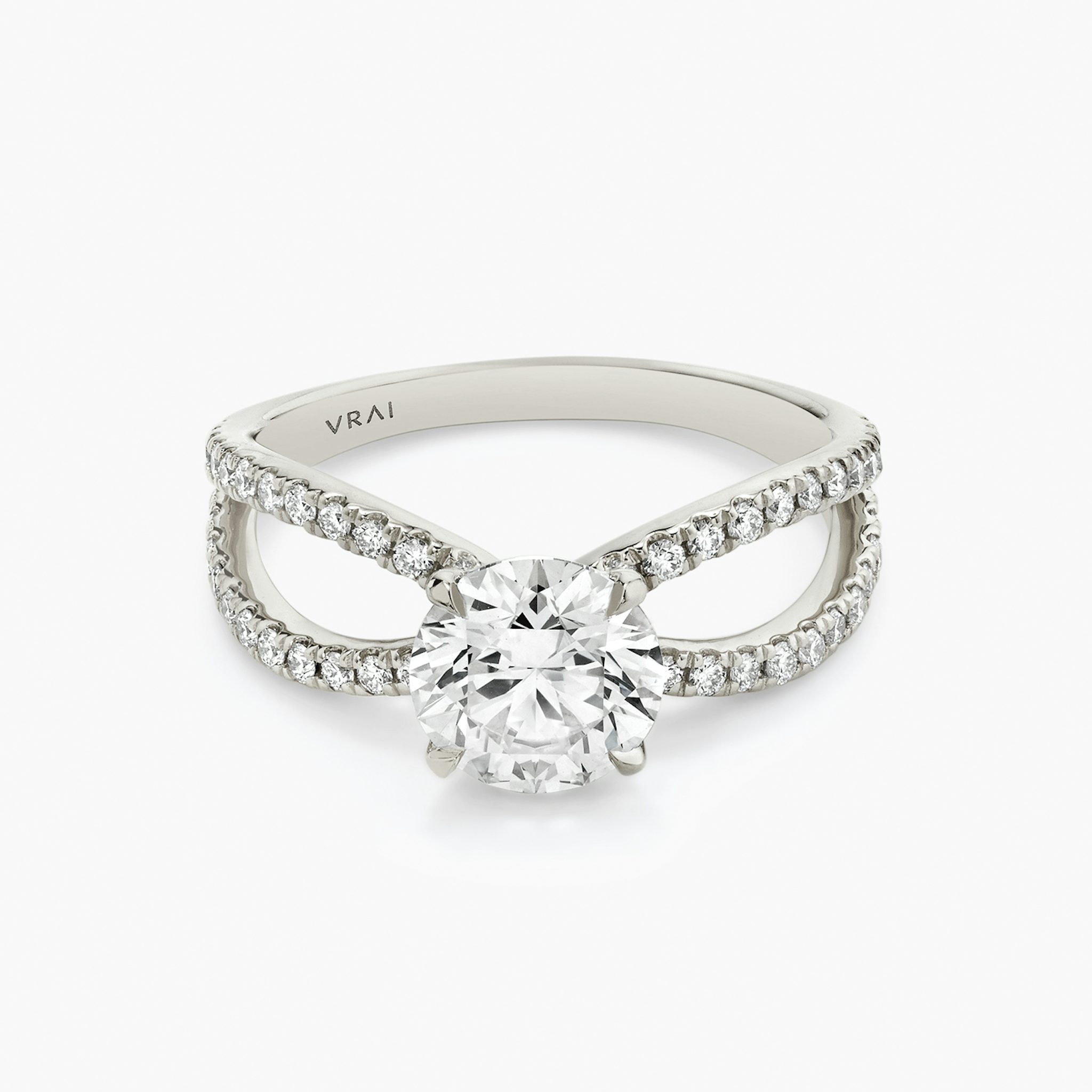 The Duet | Round Brilliant | Platinum | bandAccent: Double pavé | caratWeight: 2.0ct | diamondOrientation: vertical