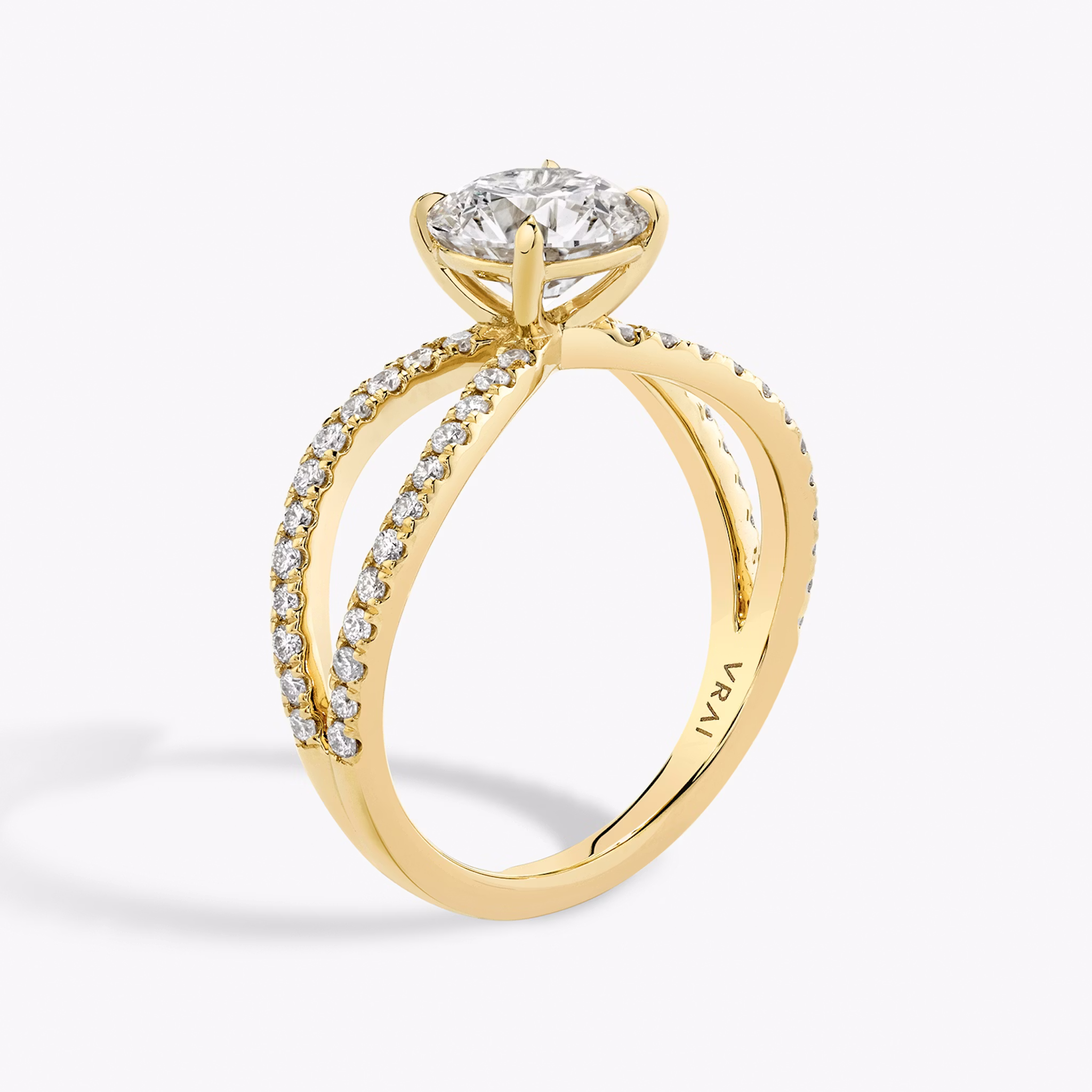 The Duet | Round Brilliant | 18k | Yellow Gold | bandAccent: Double pavé | caratWeight: 1.5ct | diamondOrientation: vertical