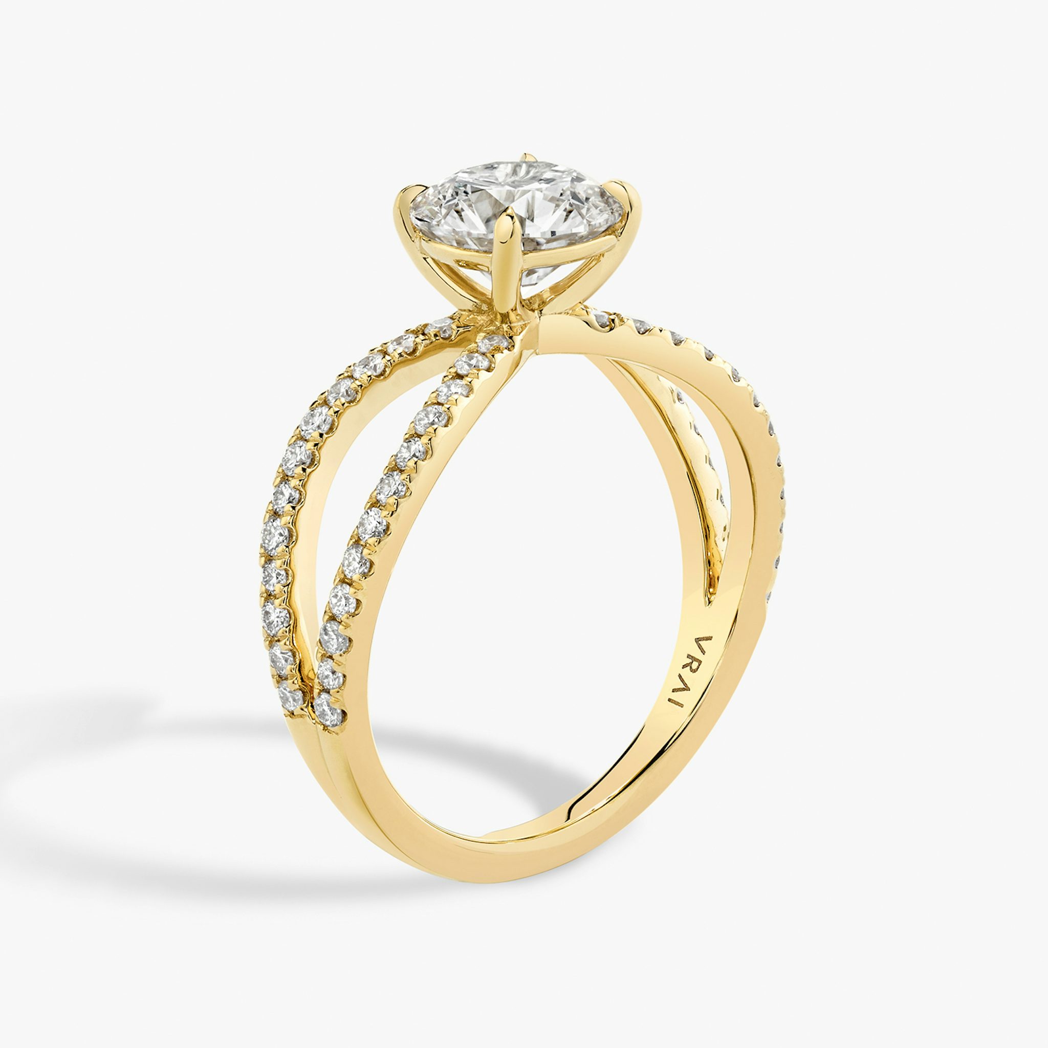 The Duet | Round Brilliant | 18k | Yellow Gold | bandAccent: Double pavé | caratWeight: 1.5ct | diamondOrientation: vertical