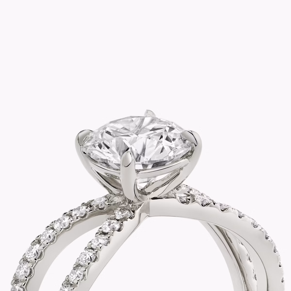 The Duet | Round Brilliant | 18k | White Gold | bandAccent: Double pavé | caratWeight: other | diamondOrientation: vertical