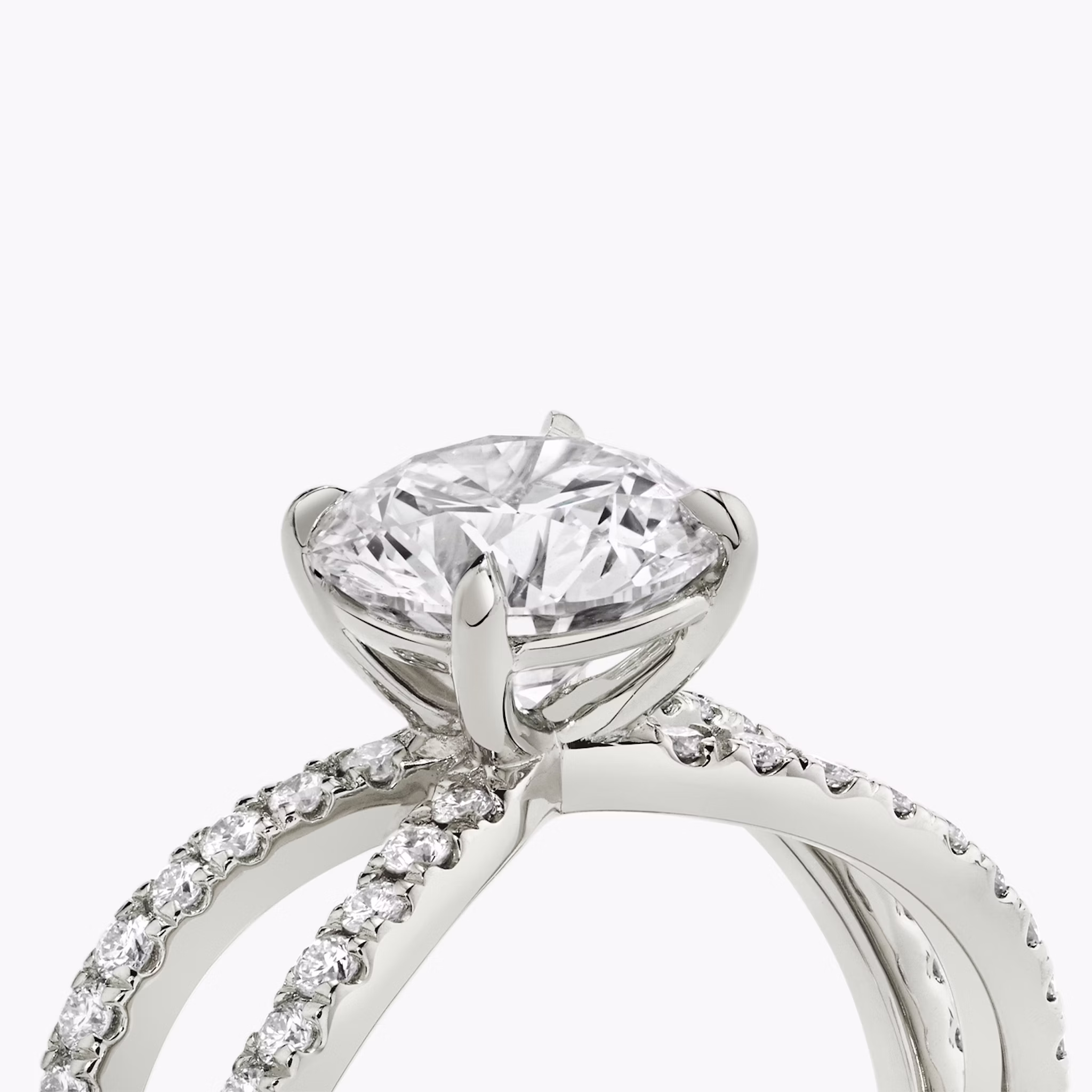 The Duet | Round Brilliant | 18k | White Gold | bandAccent: Double pavé | caratWeight: 1.0ct | diamondOrientation: vertical