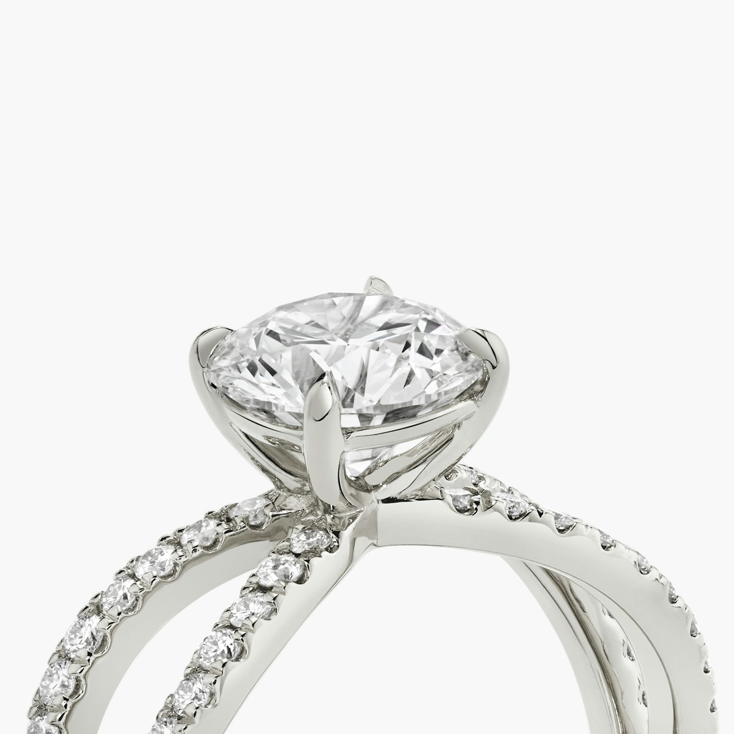 The Duet | Round Brilliant | 18k | White Gold | bandAccent: Double pavé | caratWeight: other | diamondOrientation: vertical