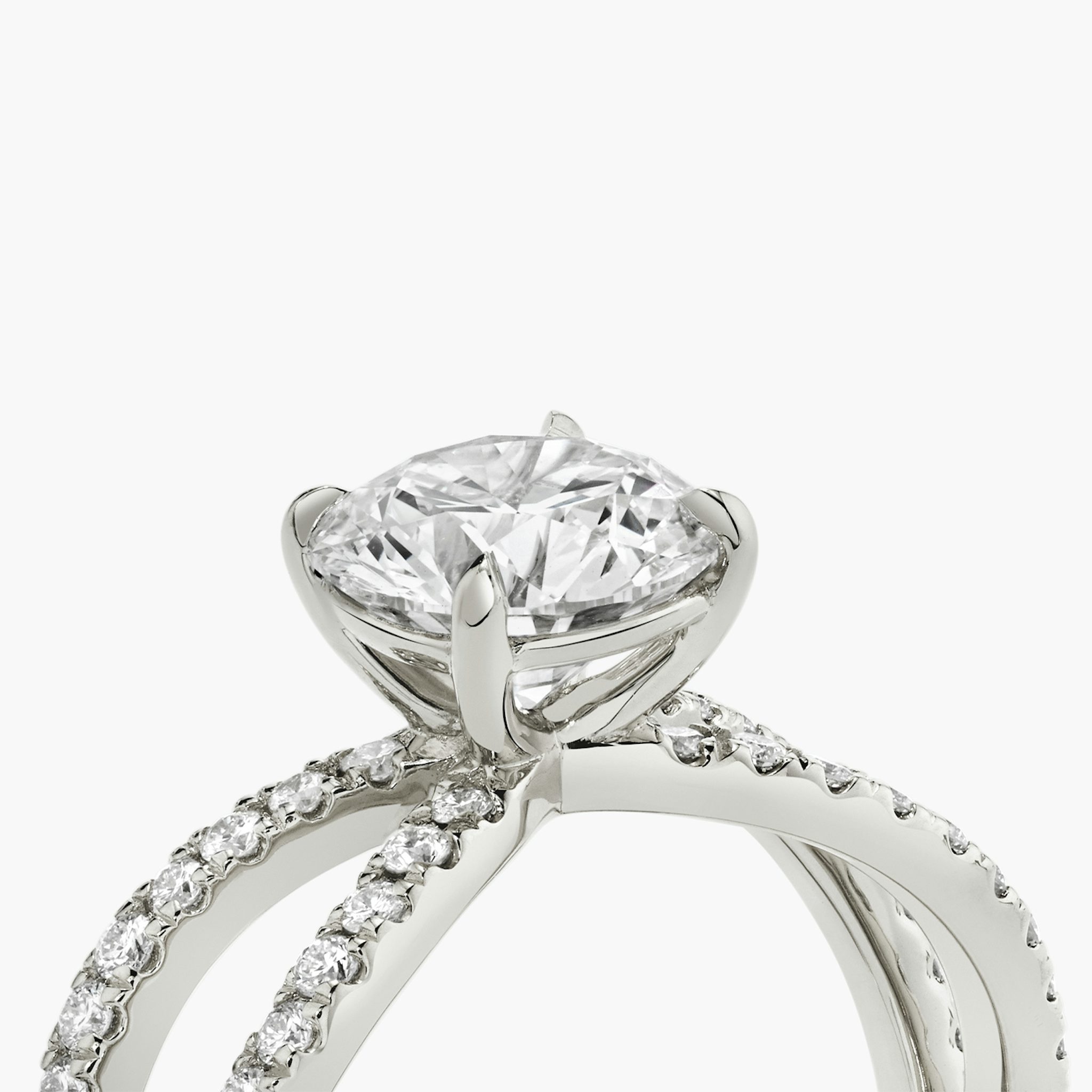 The Duet | Round Brilliant | 18k | White Gold | bandAccent: Double pavé | caratWeight: 1.0ct | diamondOrientation: vertical