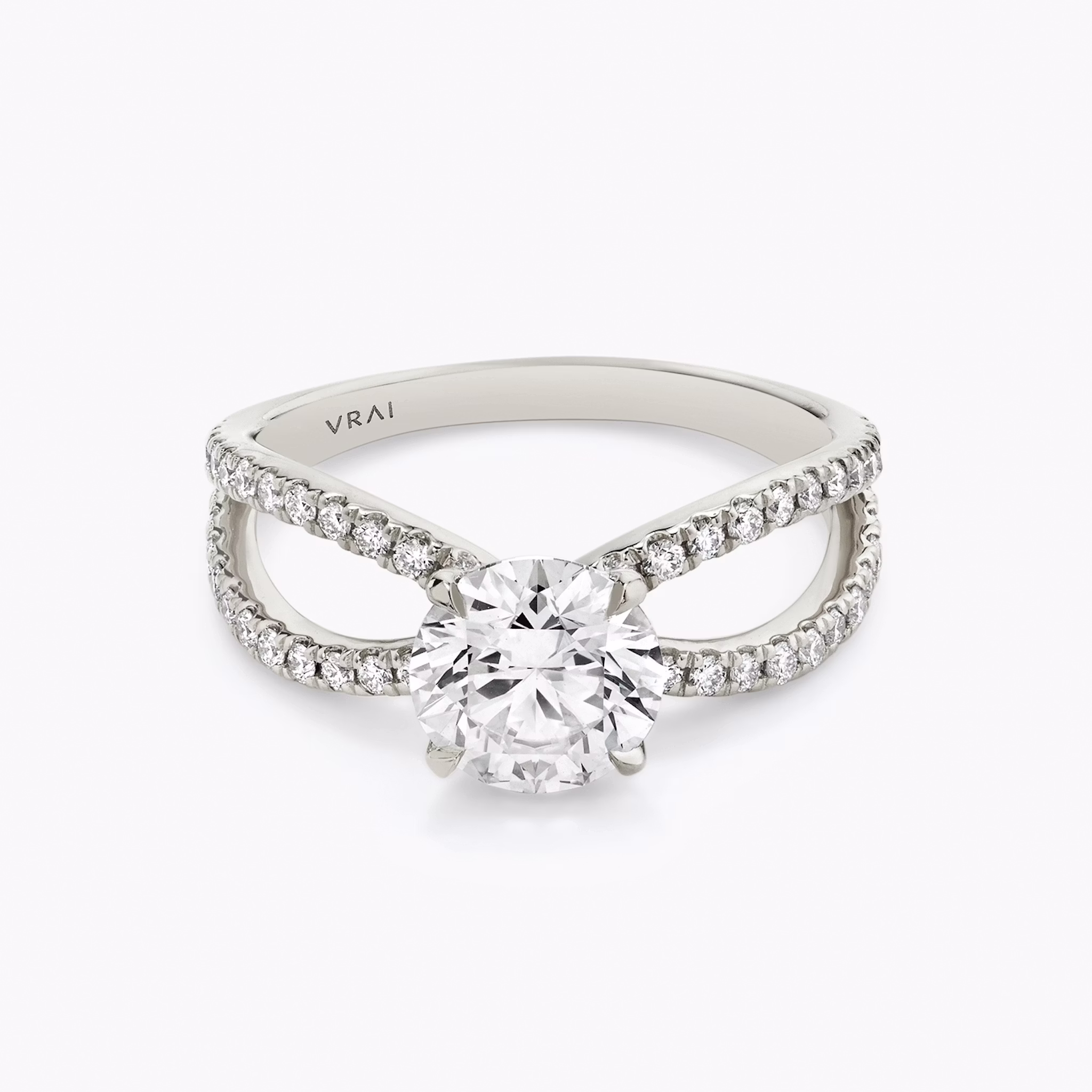 The Duet | Round Brilliant | 18k | White Gold | bandAccent: Double pavé | caratWeight: 1.0ct | diamondOrientation: vertical