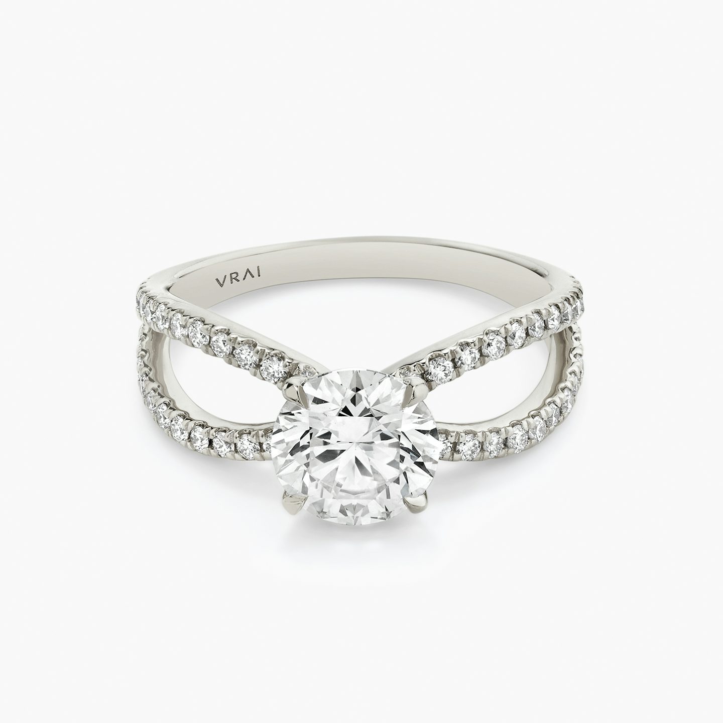 The Duet | Round Brilliant | 18k | White Gold | bandAccent: Double pavé | caratWeight: other | diamondOrientation: vertical