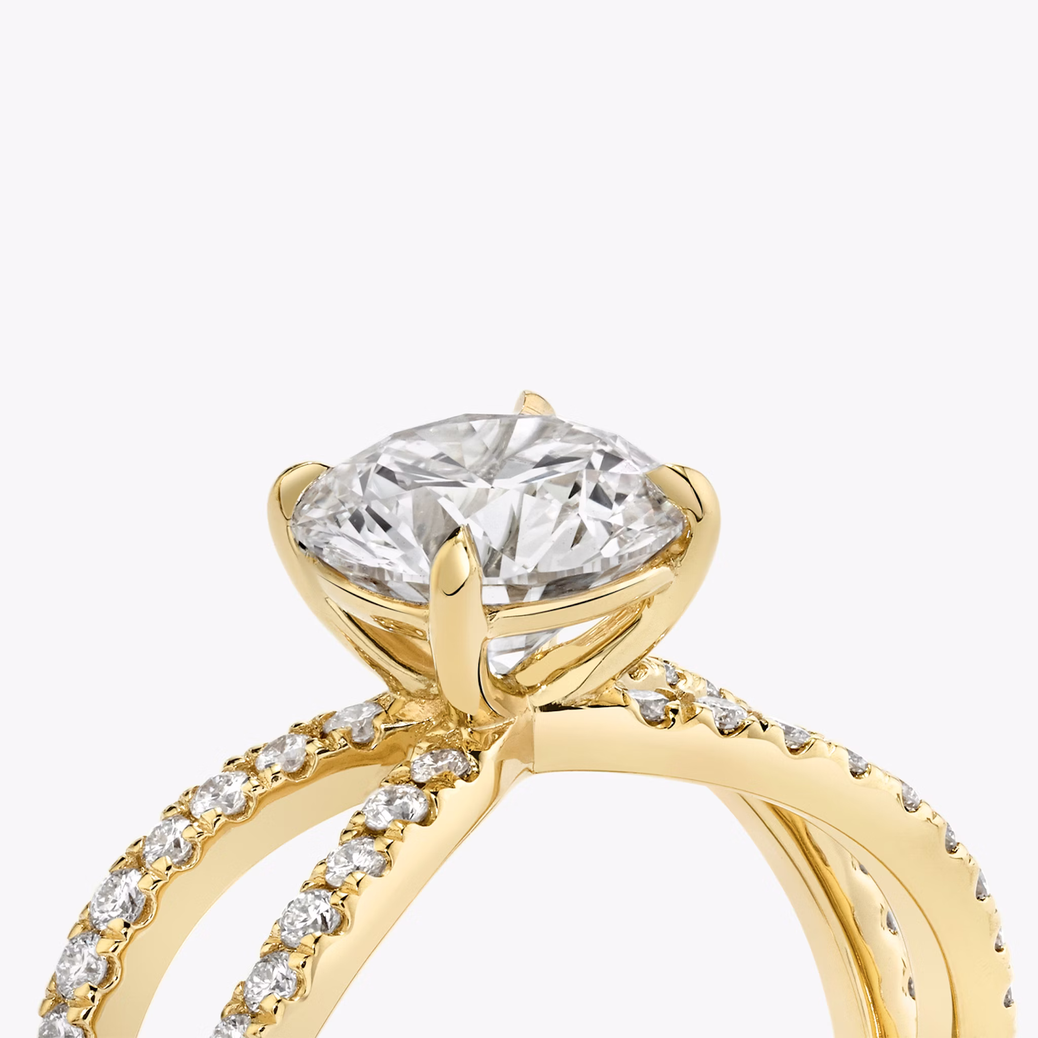 The Duet | Round Brilliant | 18k | Yellow Gold | bandAccent: Double pavé | caratWeight: 1.5ct | diamondOrientation: vertical