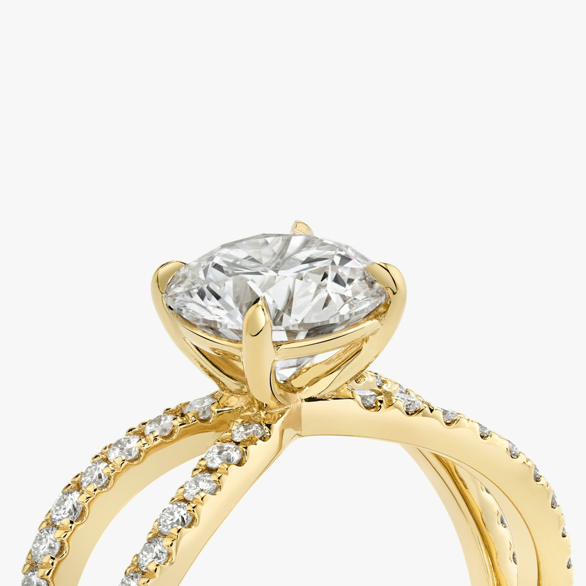 The Duet | Round Brilliant | 18k | Yellow Gold | bandAccent: Double pavé | caratWeight: 1.5ct | diamondOrientation: vertical
