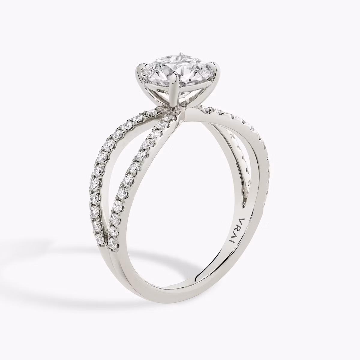 The Duet | Round Brilliant | 18k | White Gold | bandAccent: Double pavé | caratWeight: other | diamondOrientation: vertical