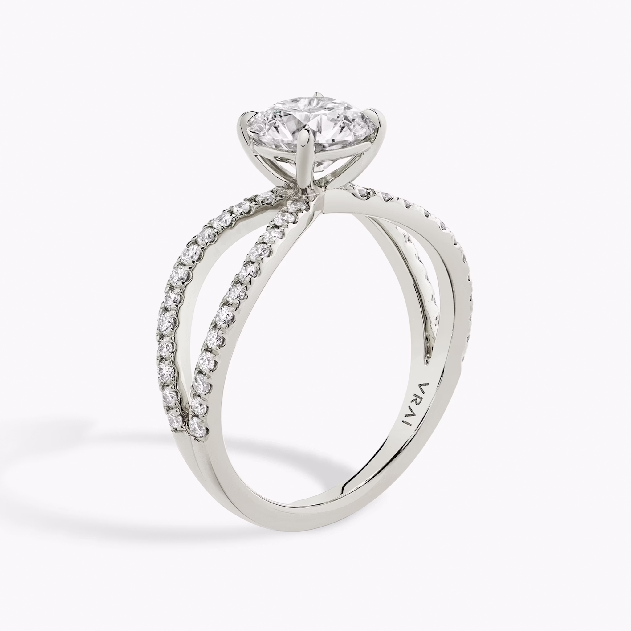 The Duet | Round Brilliant | 18k | White Gold | bandAccent: Double pavé | caratWeight: 1.0ct | diamondOrientation: vertical