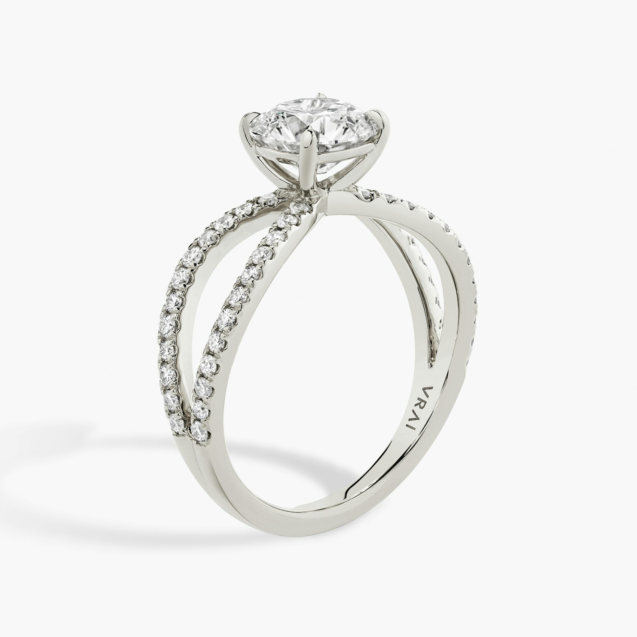 The Duet | Round Brilliant | 18k | White Gold | bandAccent: Double pavé | caratWeight: 1.0ct | diamondOrientation: vertical