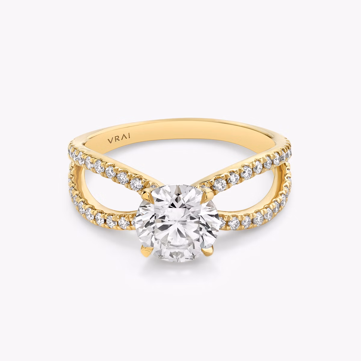 the duet round brilliant double pave yellow gold