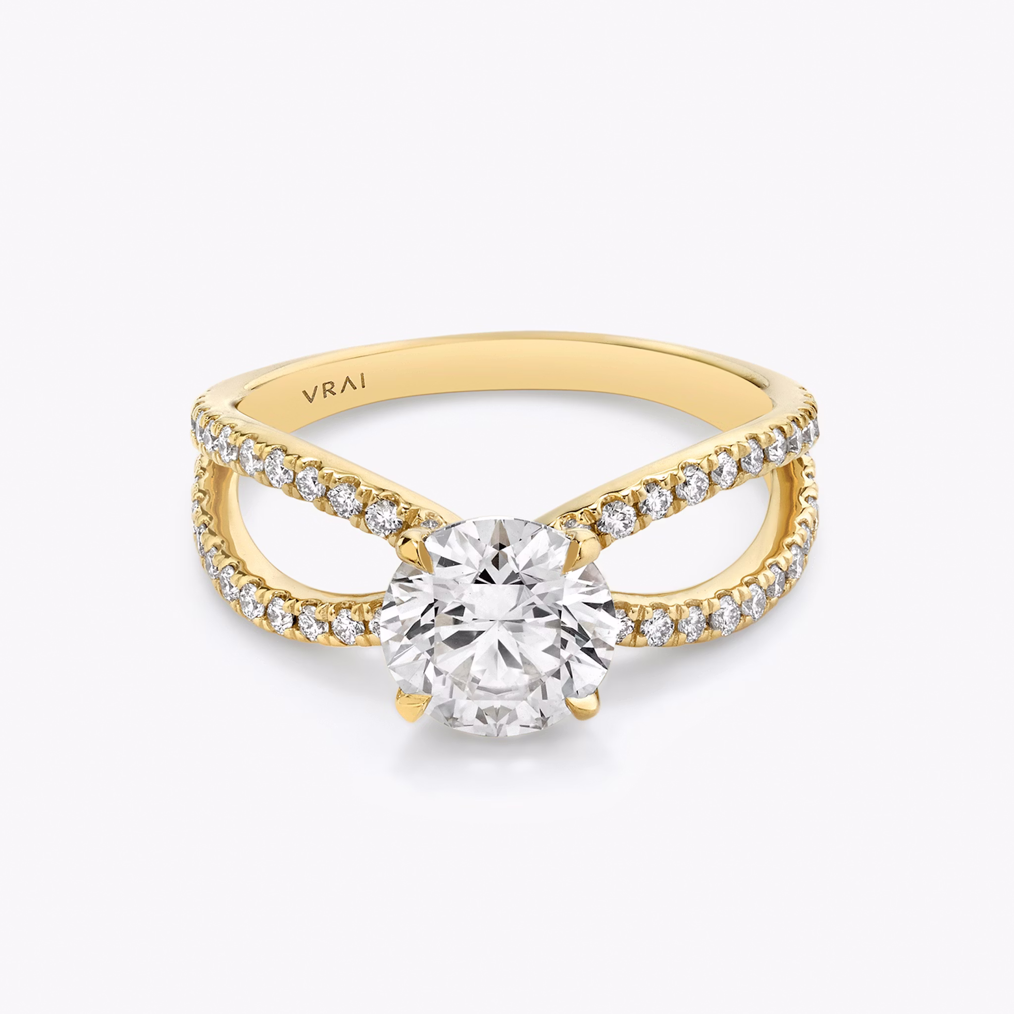 the duet round brilliant double pave yellow gold