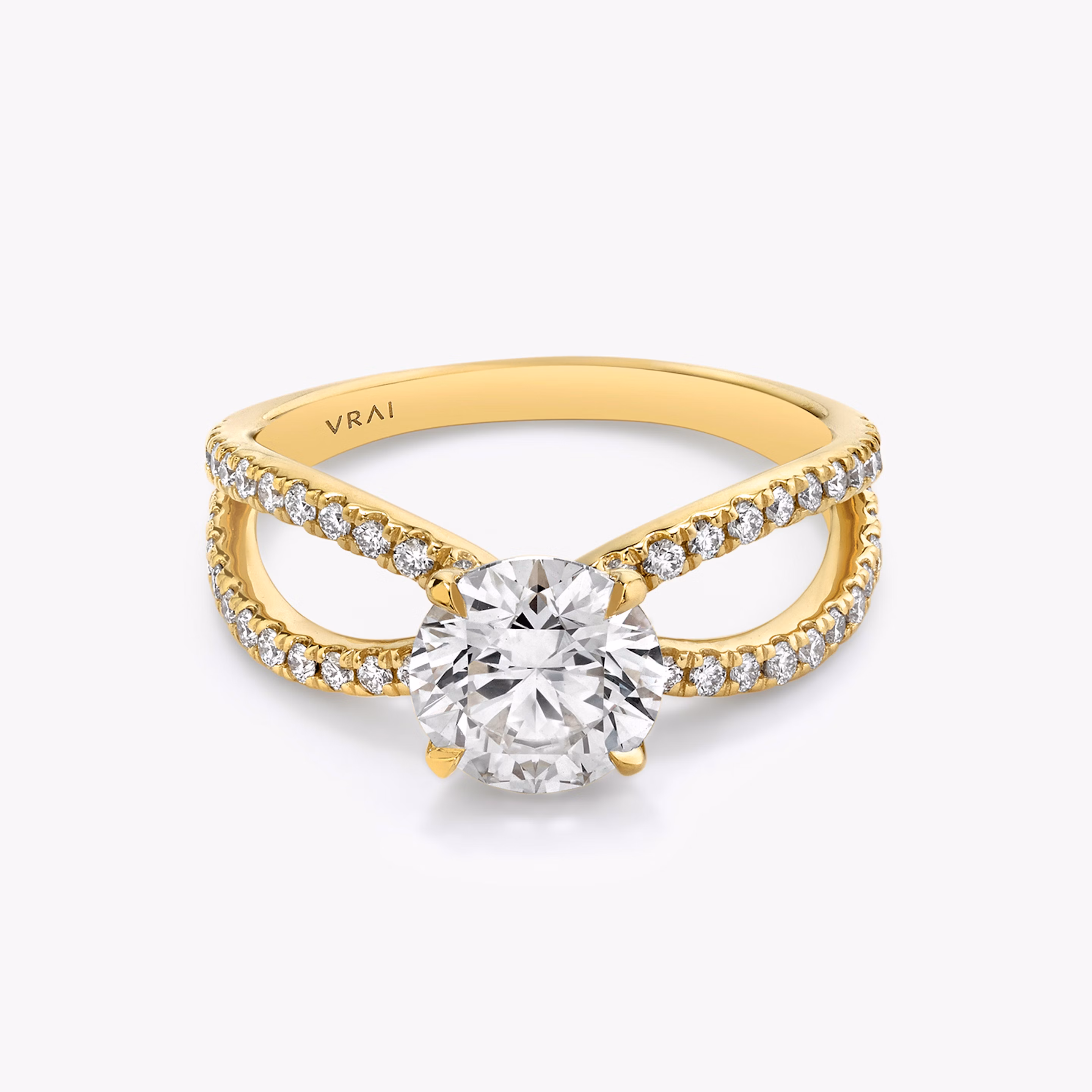 the duet round brilliant double pave yellow gold