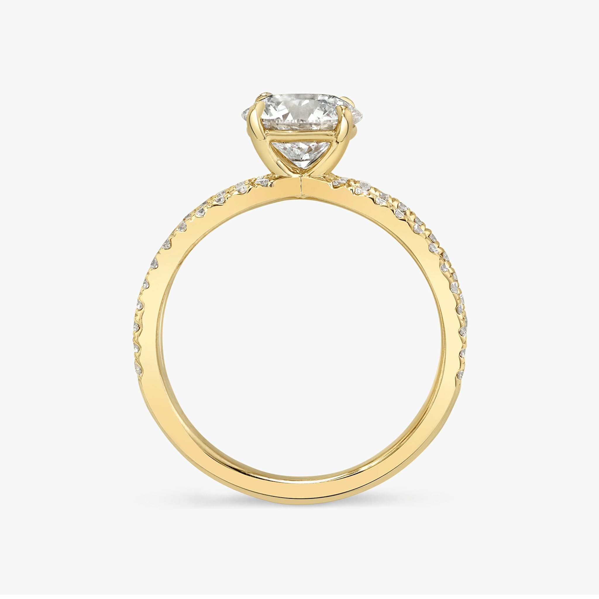 The Duet | Round Brilliant | 18k | Yellow Gold | bandAccent: Double pavé | caratWeight: 1.5ct | diamondOrientation: vertical