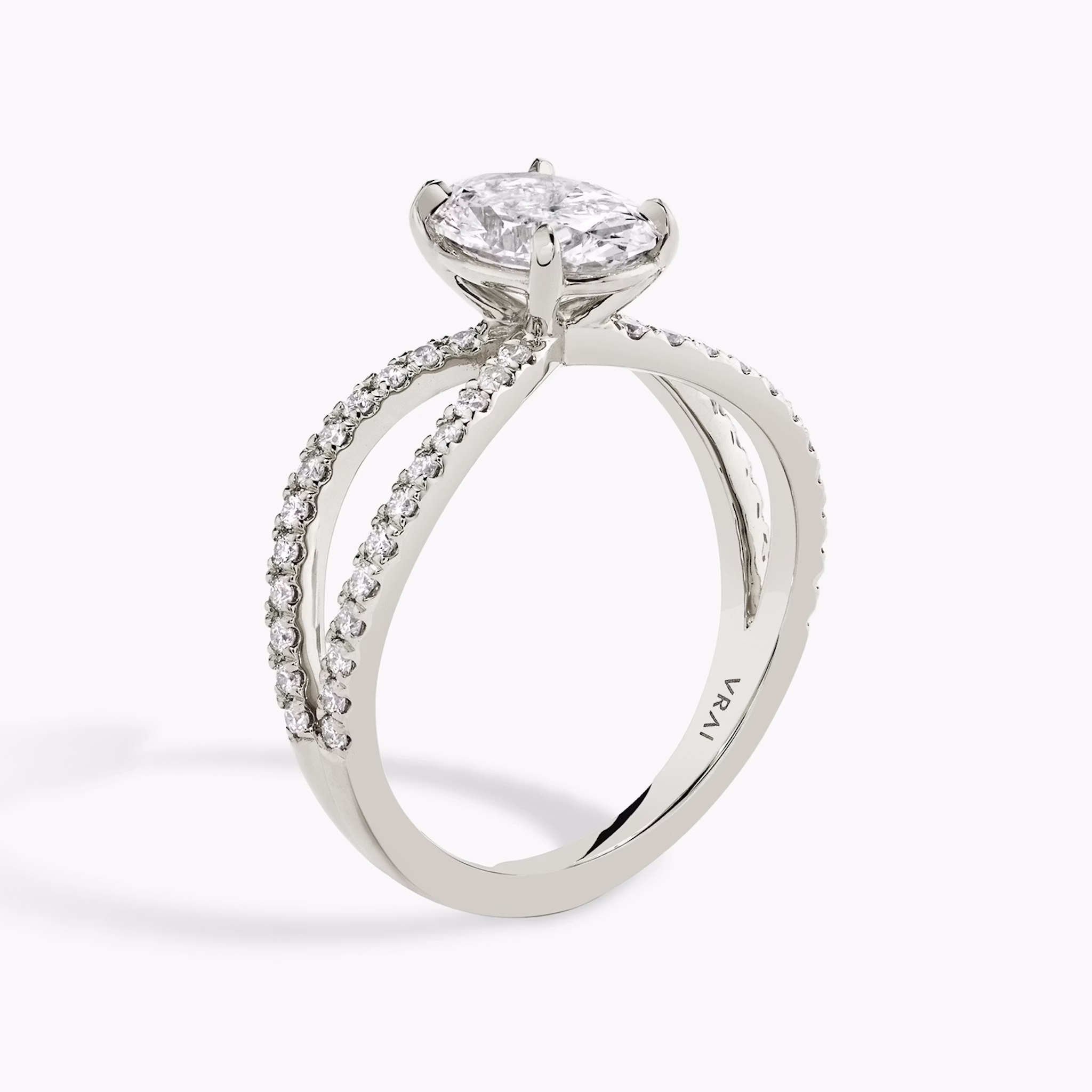 The Duet | Oval | 18k | White Gold | bandAccent: Double pavé | diamondOrientation: vertical | caratWeight: other