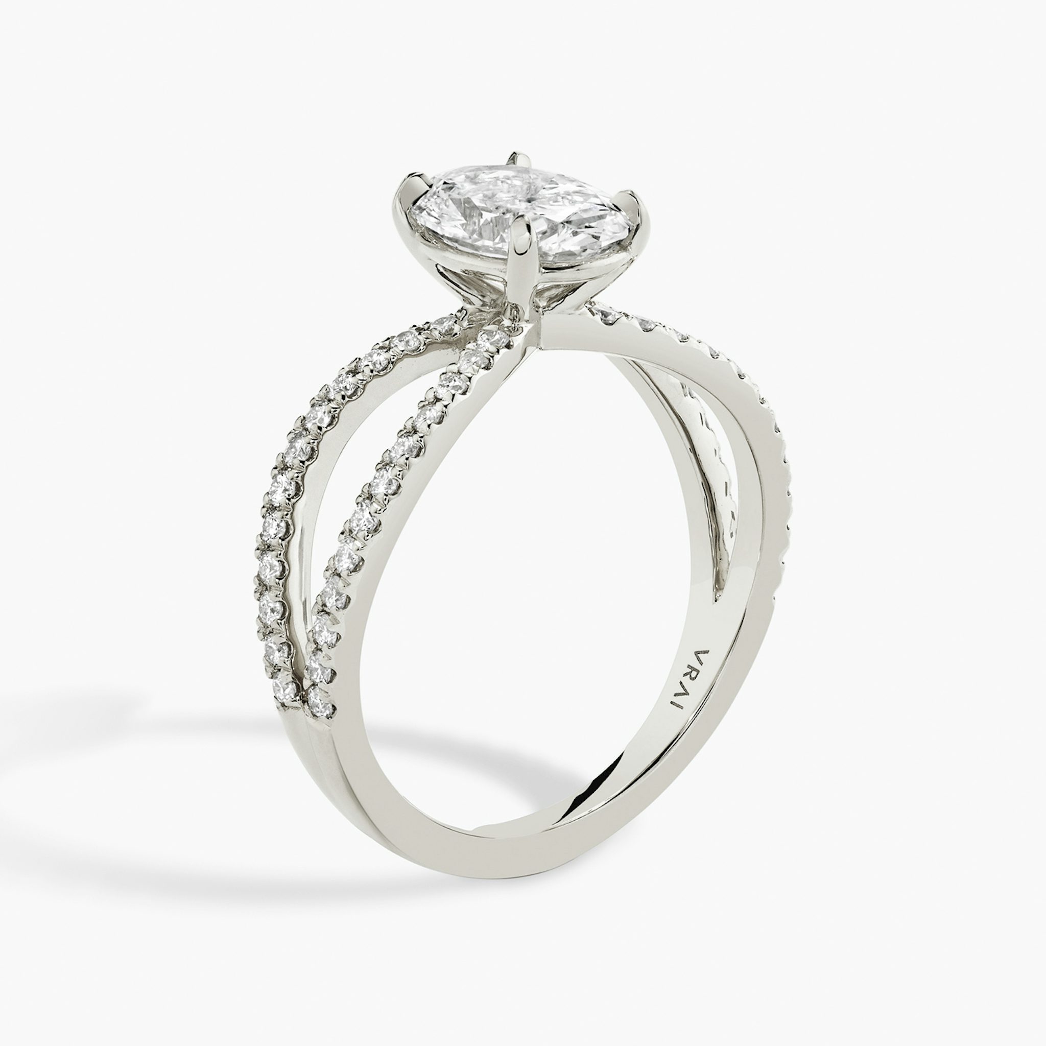 The Duet | Oval | 18k | White Gold | bandAccent: Double pavé | diamondOrientation: vertical | caratWeight: other