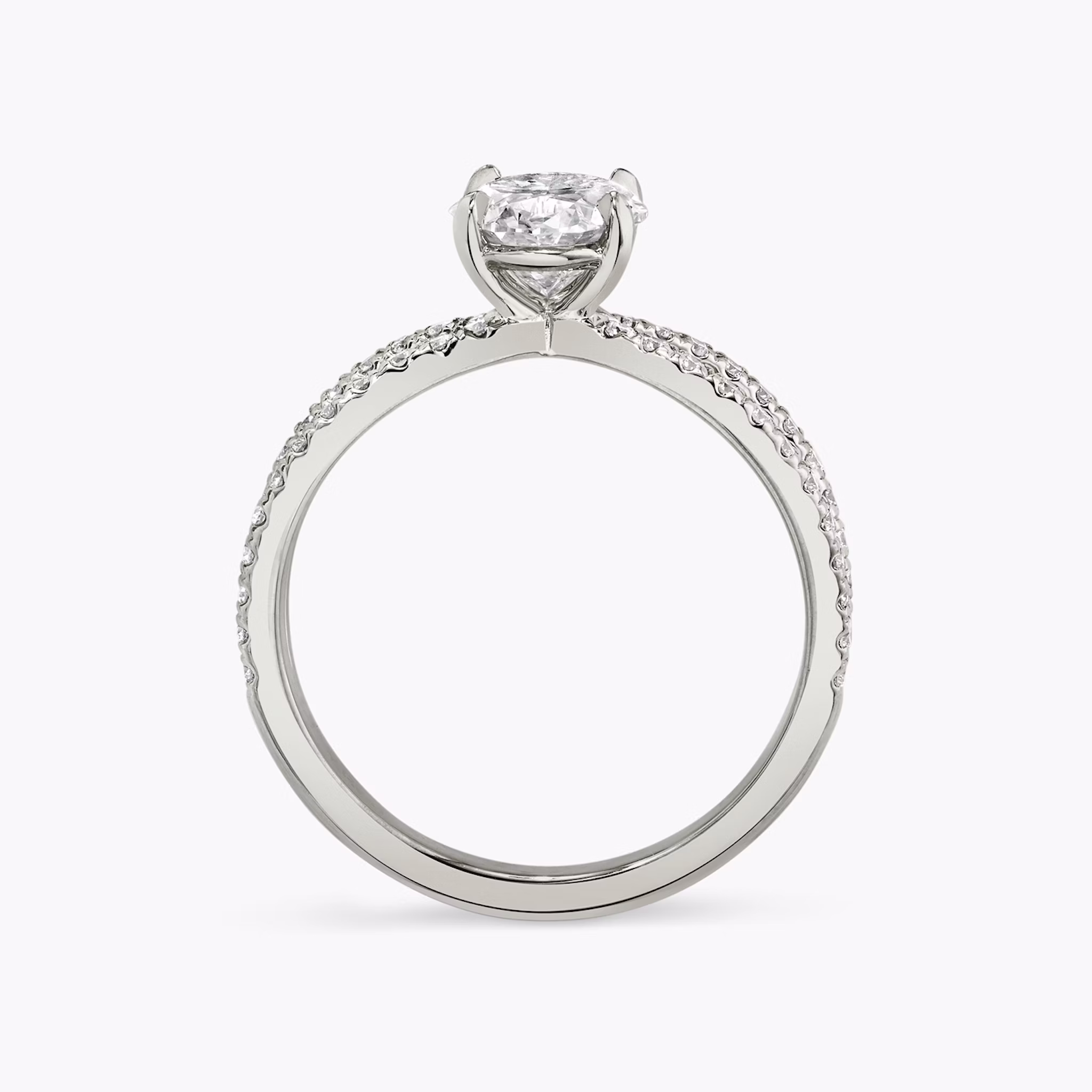 The Duet | Oval | 18k | White Gold | bandAccent: Double pavé | diamondOrientation: vertical | caratWeight: other