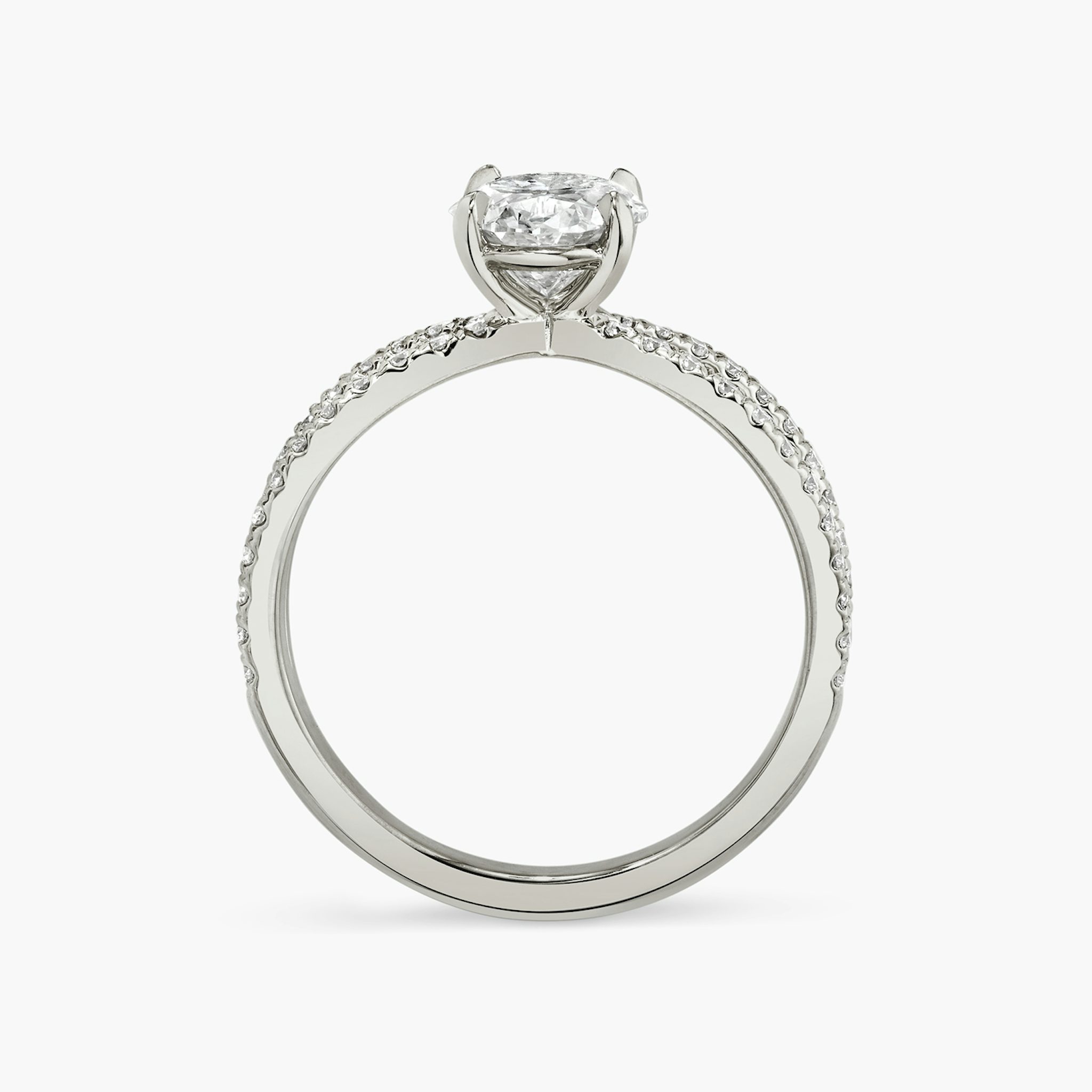 The Duet | Oval | 18k | White Gold | bandAccent: Double pavé | diamondOrientation: vertical | caratWeight: other
